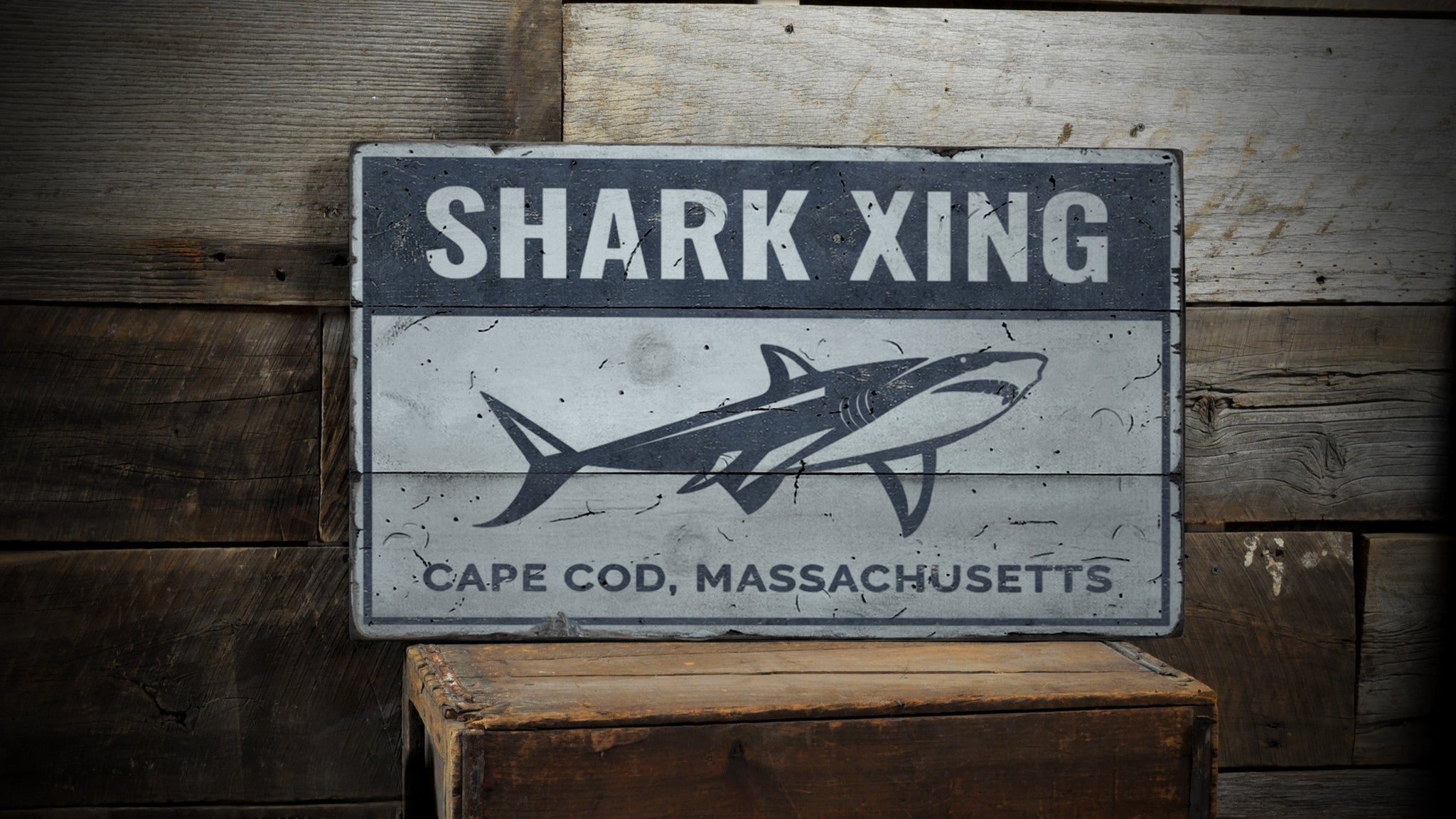 Cape Cod Shark Rustic Wood Sign