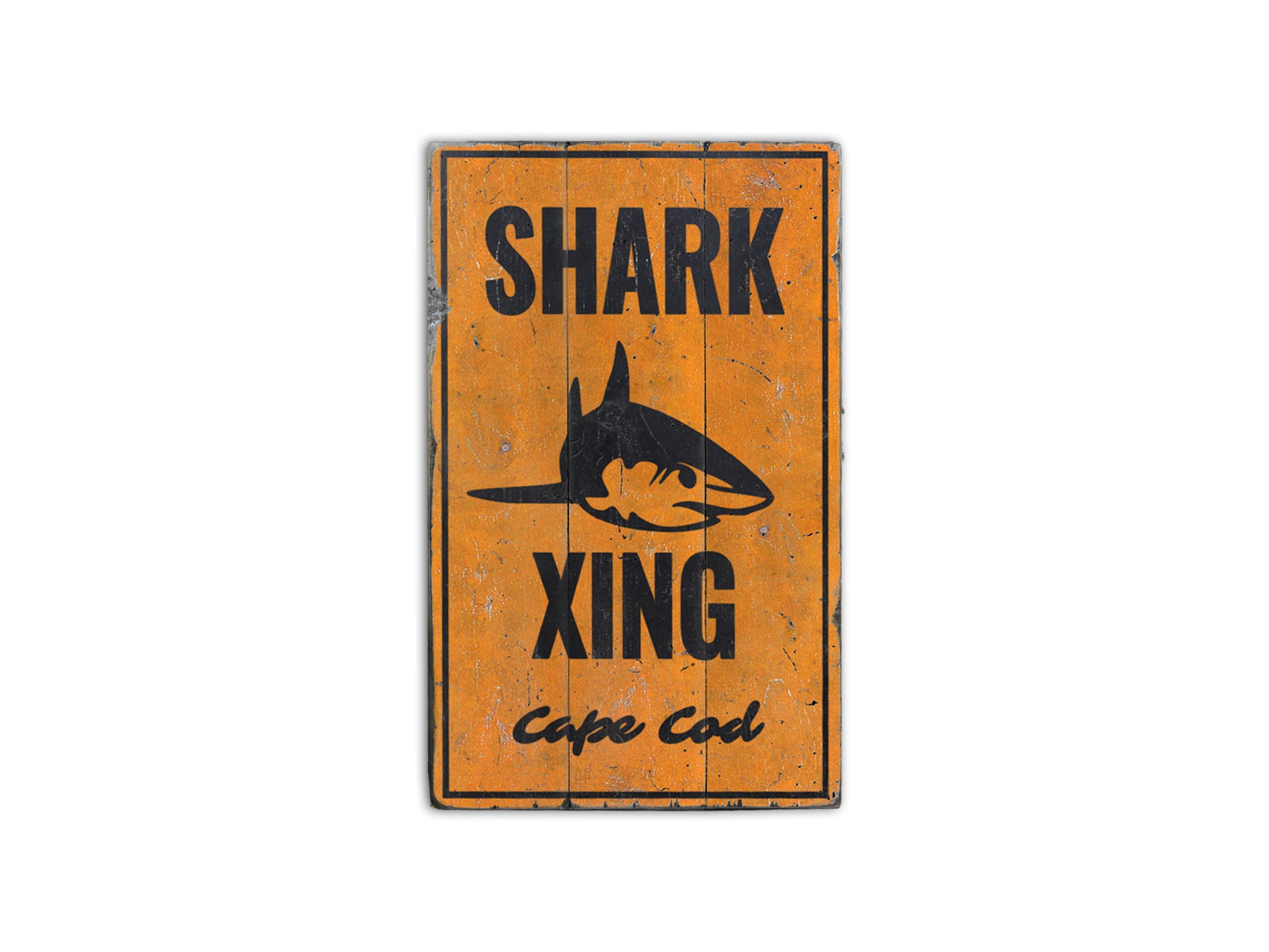 Cape Cod Shark Crossing Rustic Wood Sign
