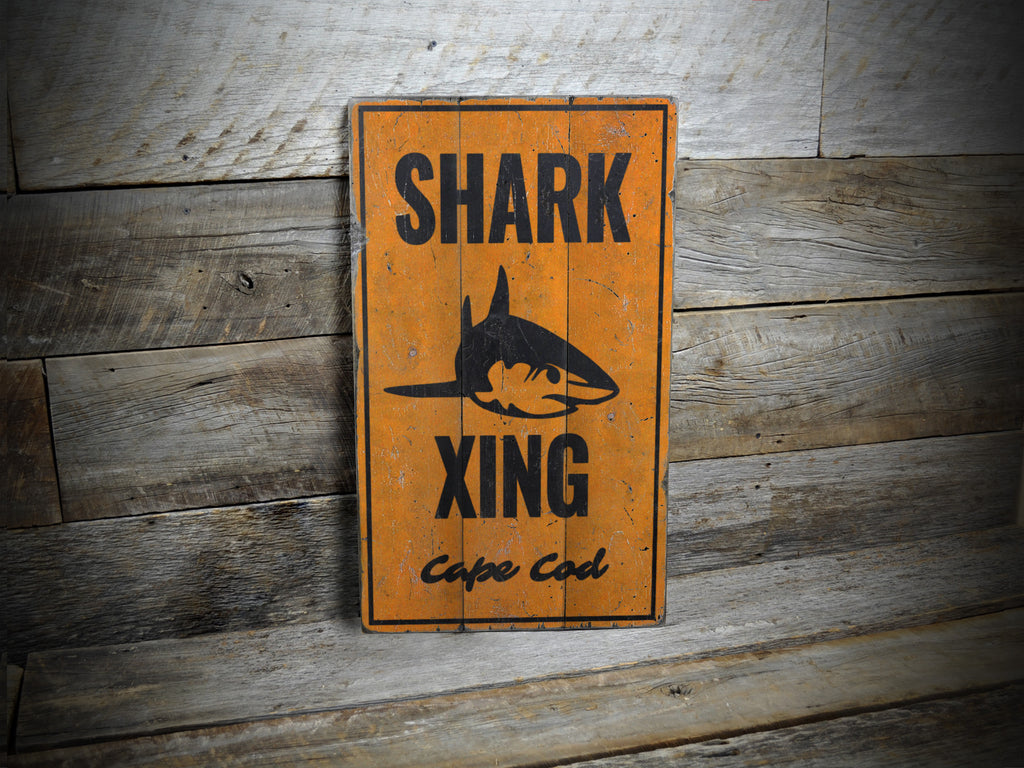 Cape Cod Shark Crossing Rustic Wood Sign