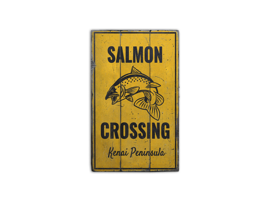 Salmon Crossing Rustic Wood Sign