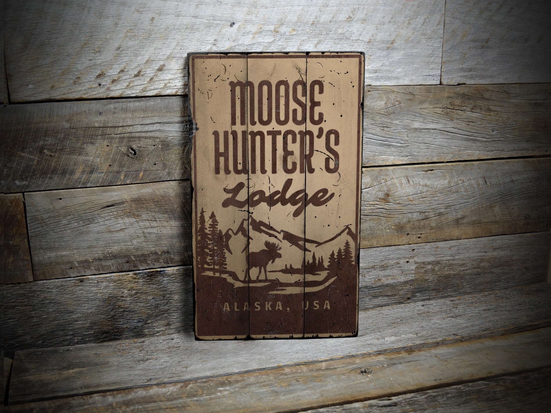 Moose Hunters Lodge Rustic Wood Sign