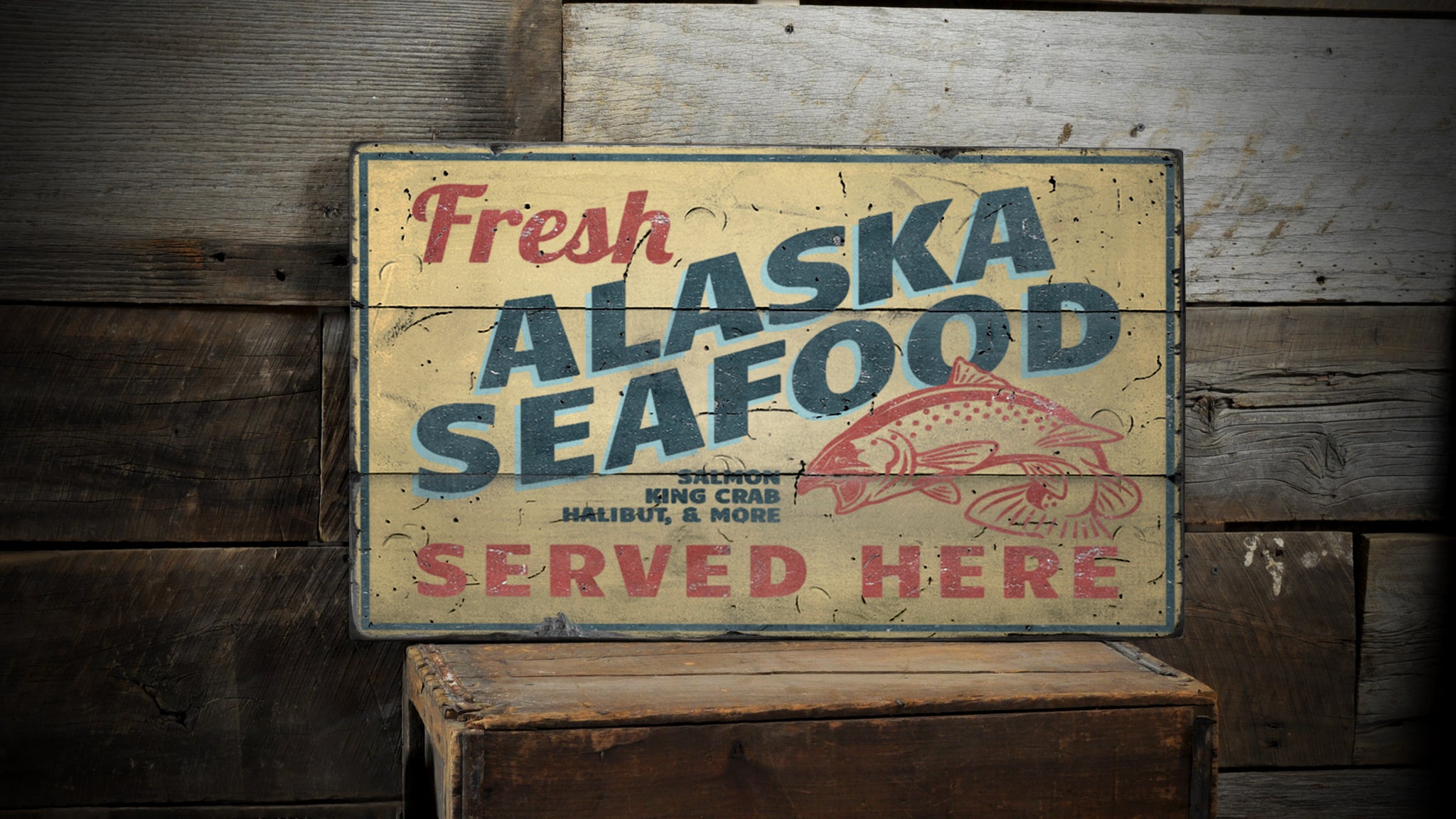Alaska Seafood Rustic Wood Sign