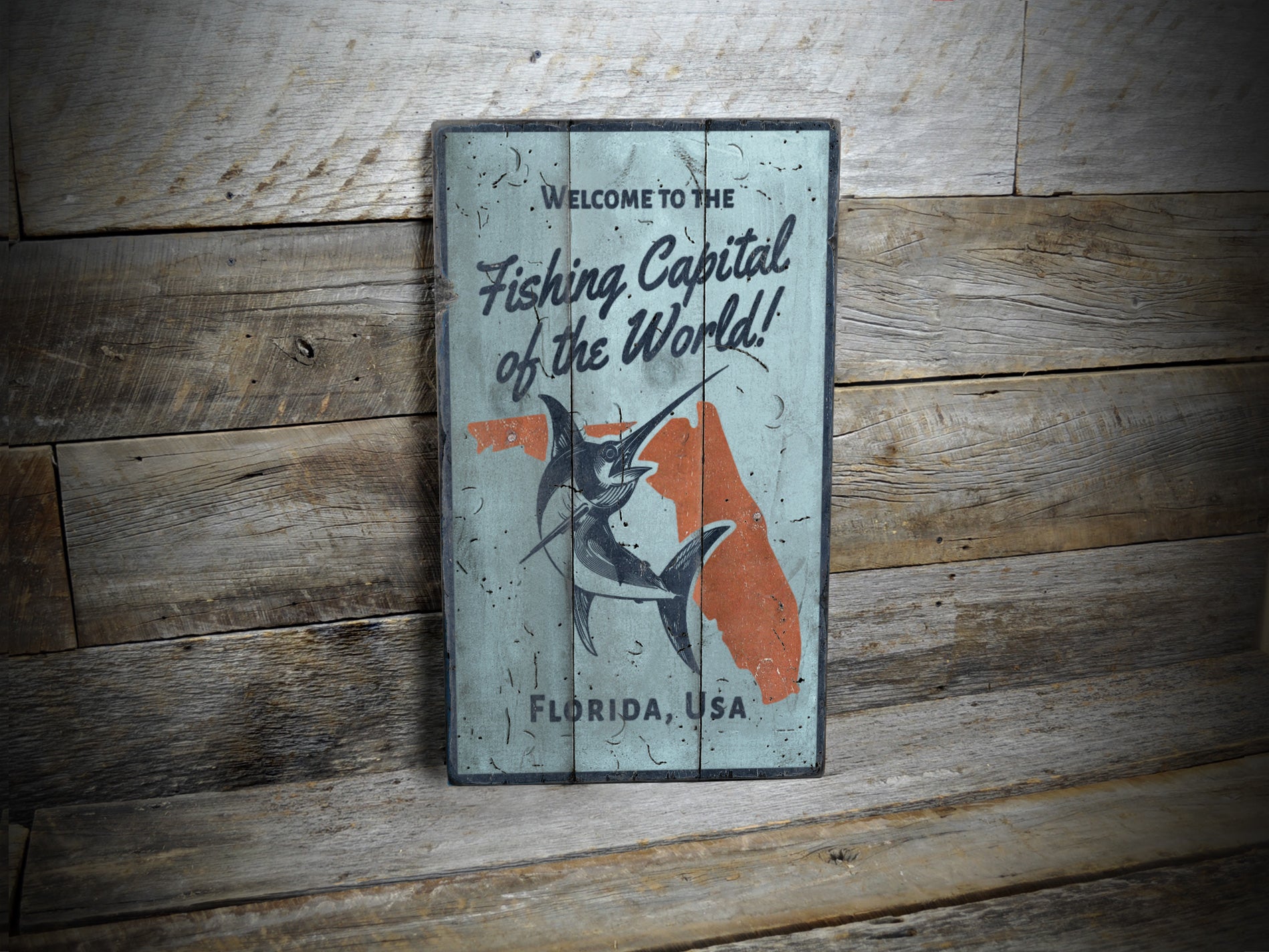 Fishing Capital of the World Rustic Wood Sign