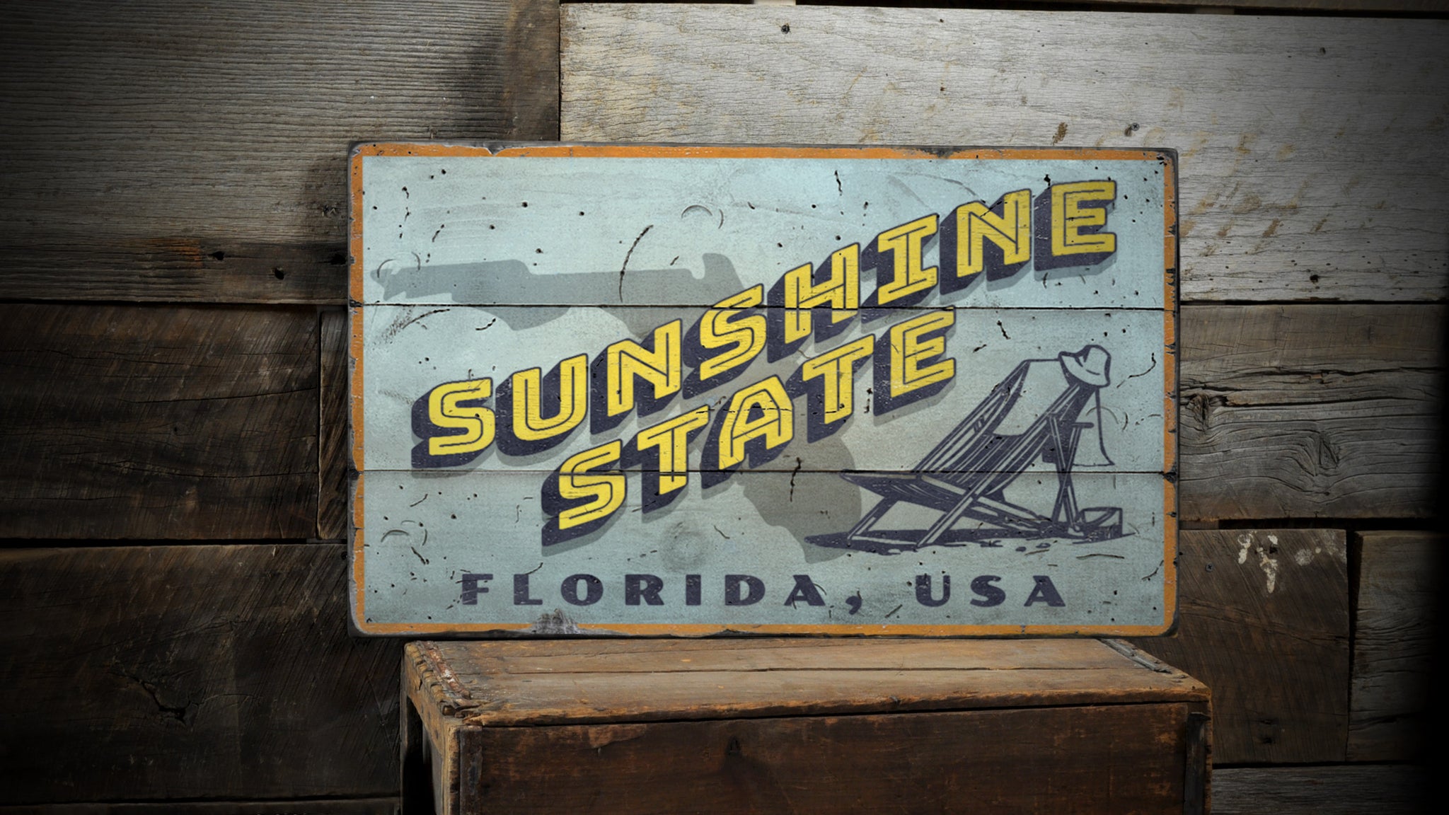 Sunshine State Greetings Rustic Wood Sign