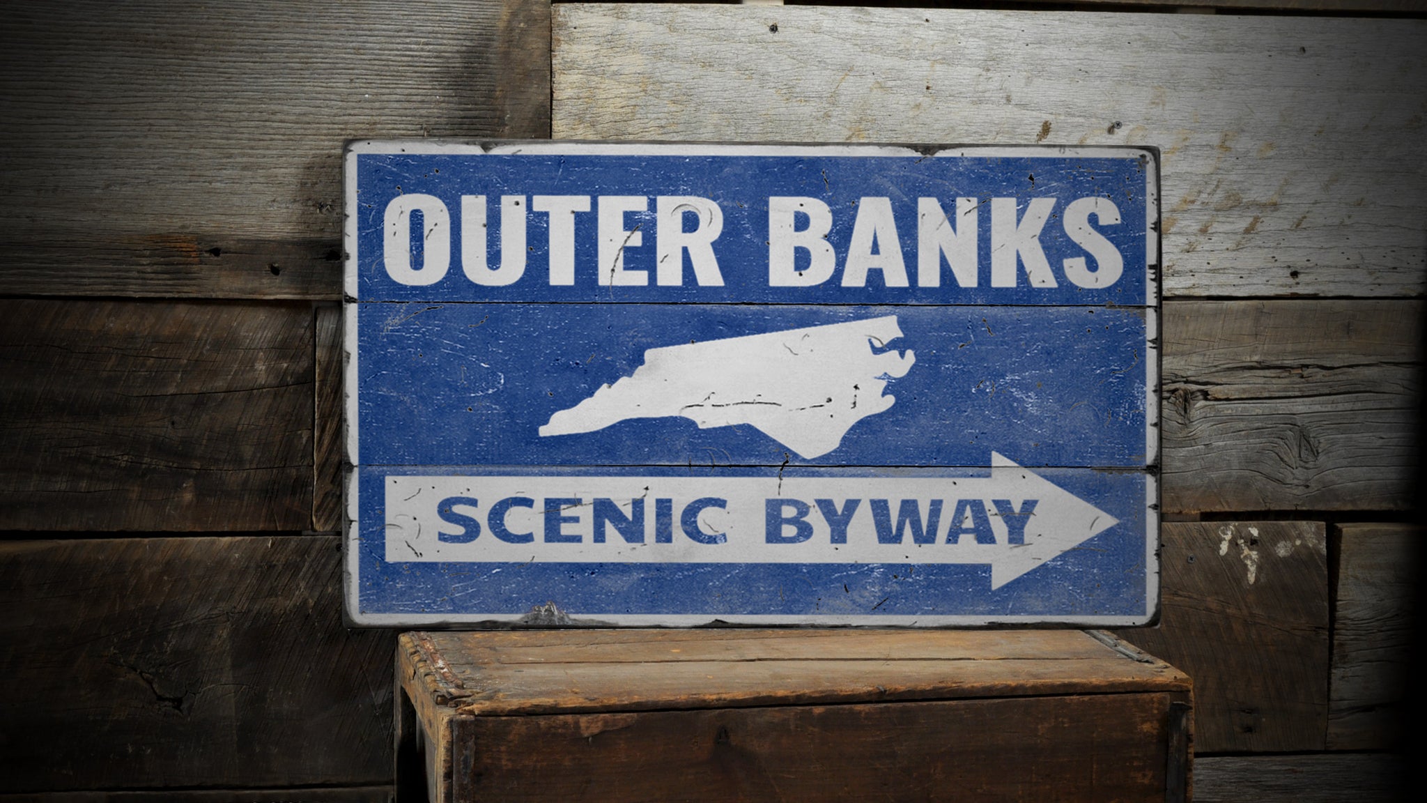 Outer Banks Arrow Rustic Wood Sign