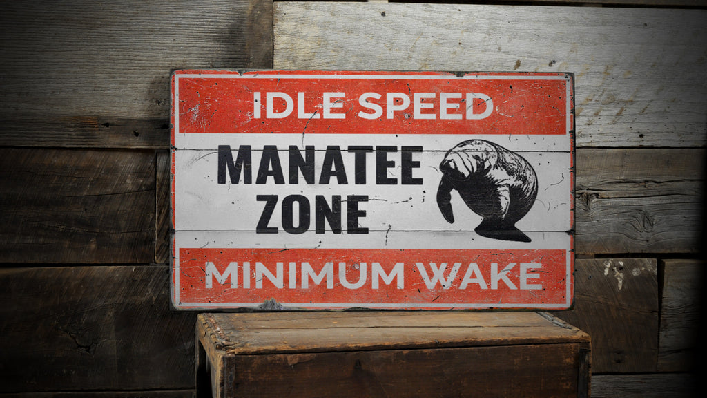 Manatee Zone Rustic Wood Sign