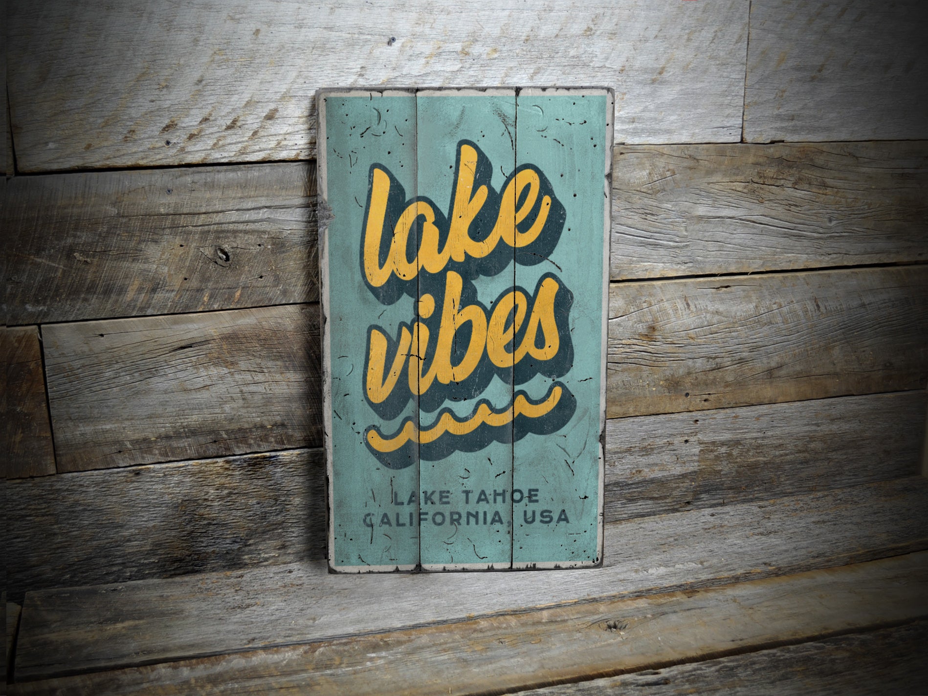 Lake Vibes Rustic Wood Sign