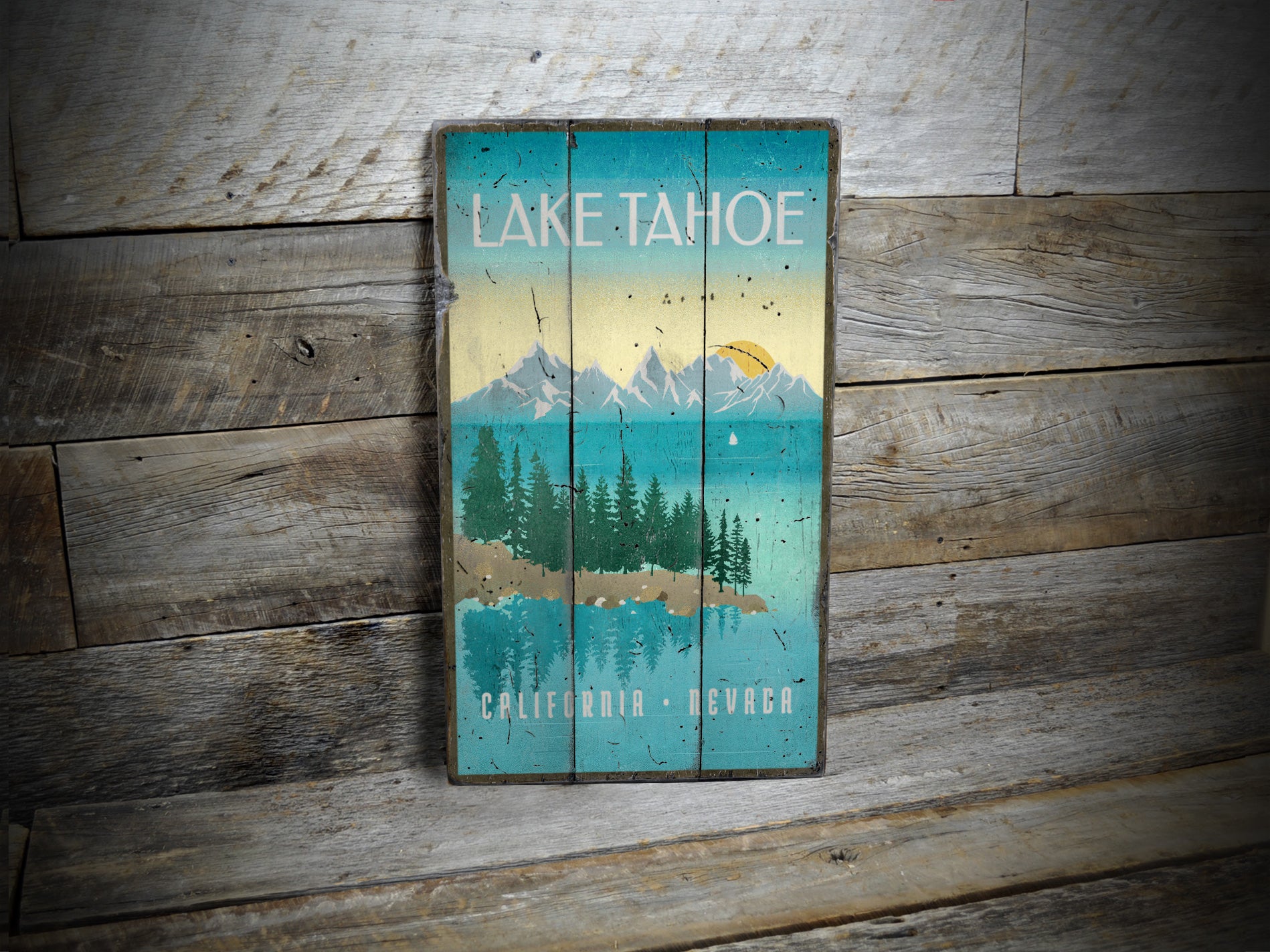Lake Tahoe Lakehouse Rustic Wood Sign