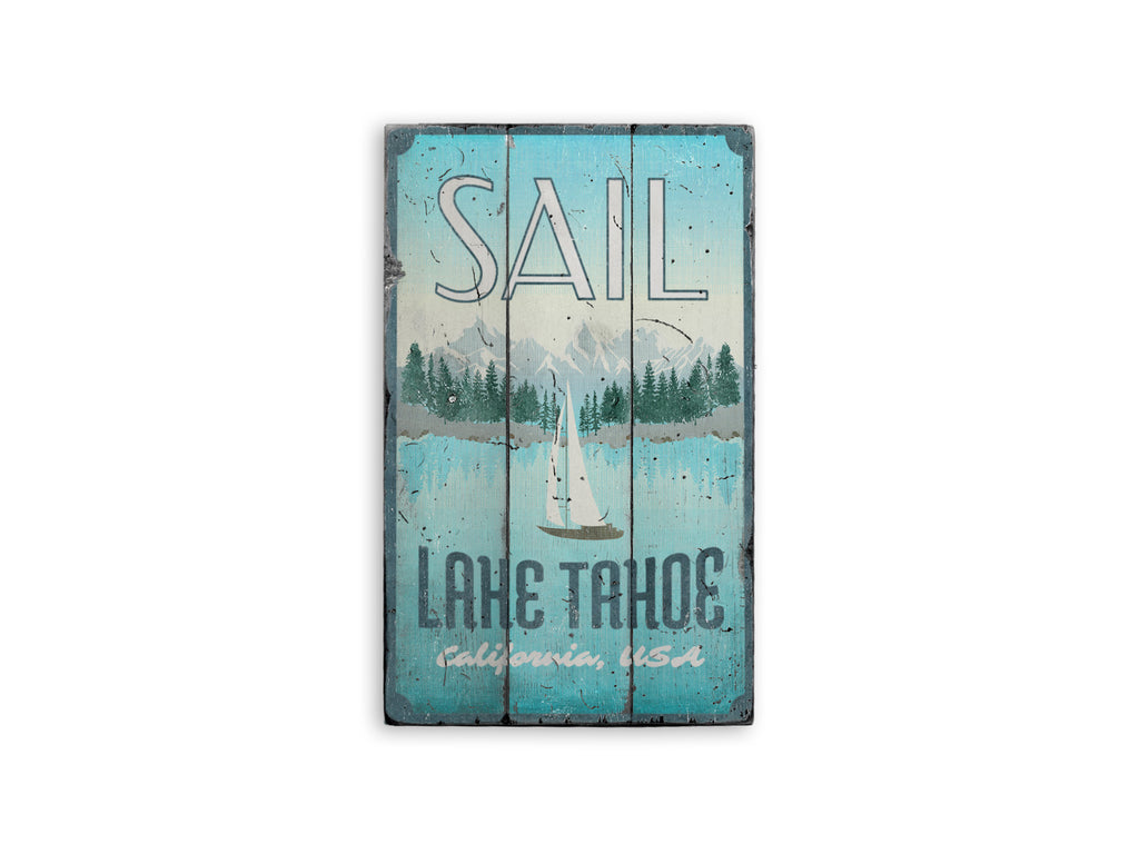 Sail Lake Tahoe Rustic Wood Sign