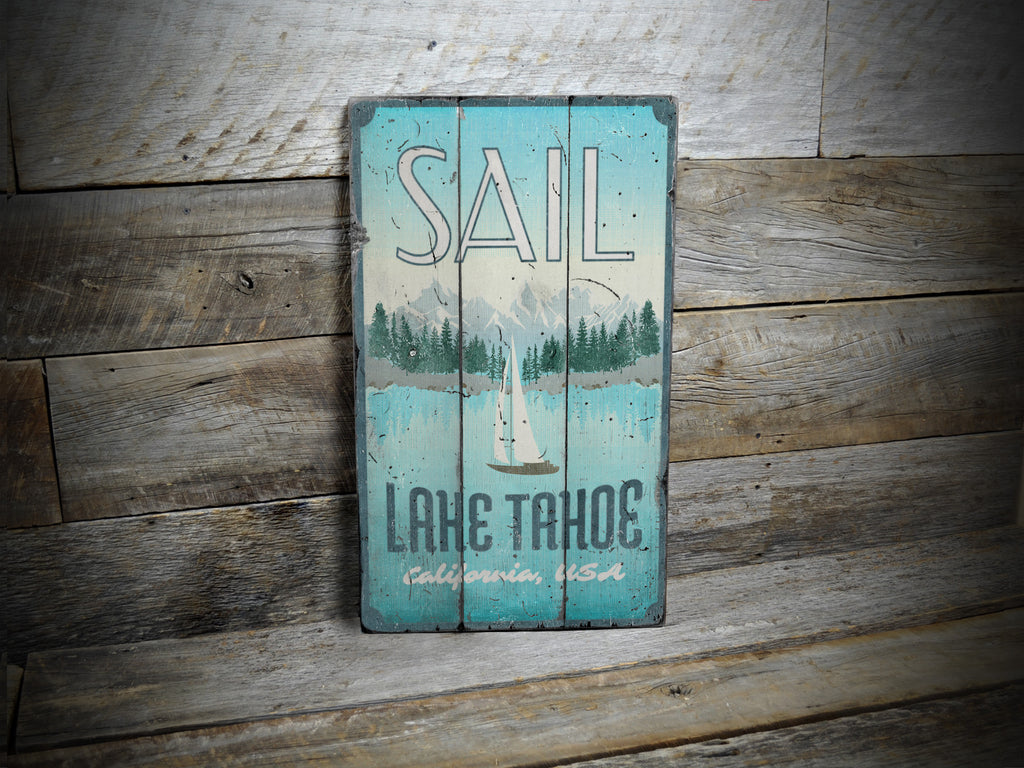 Sail Lake Tahoe Rustic Wood Sign