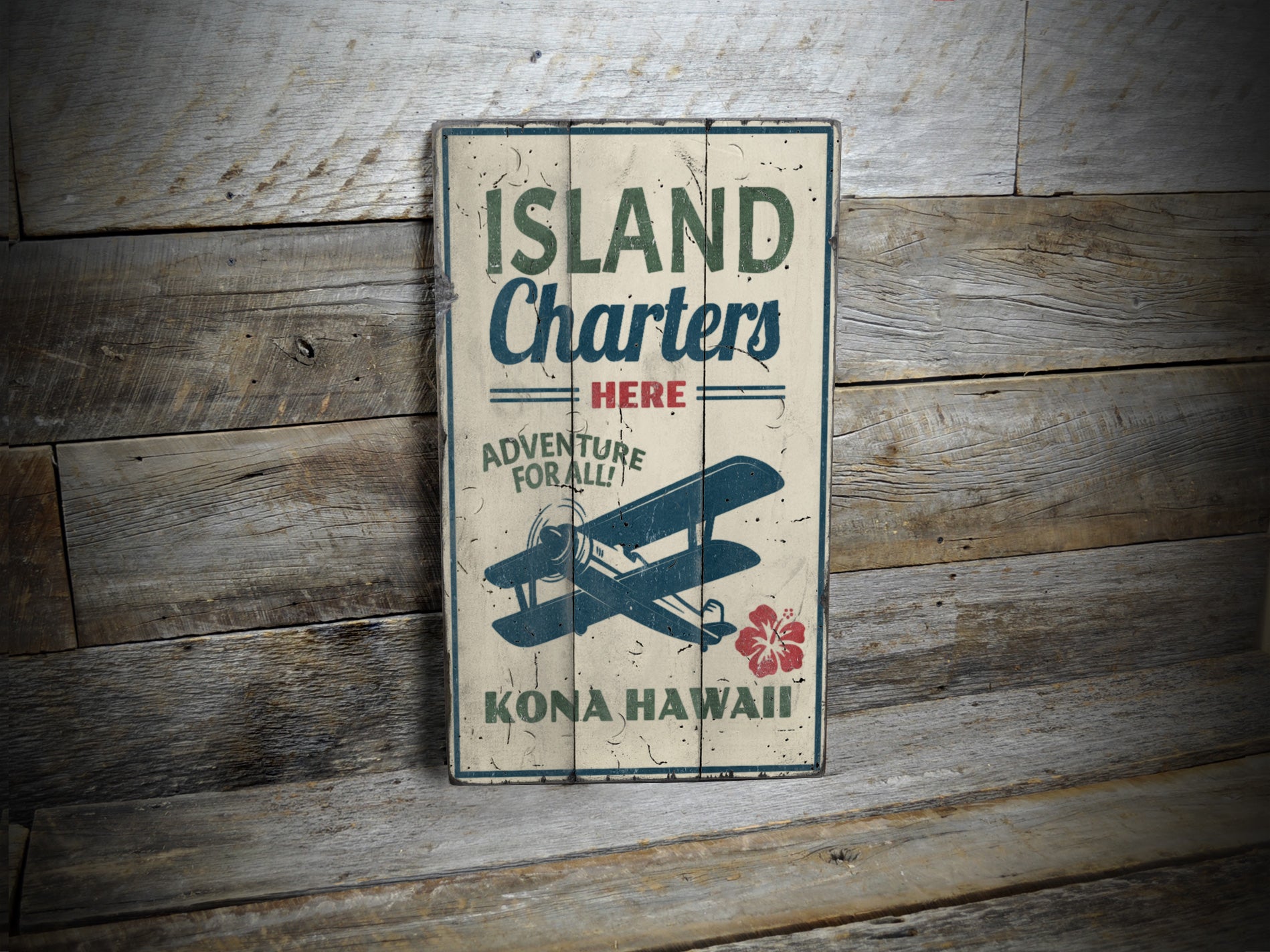 Island Charters Aviation Rustic Wood Sign