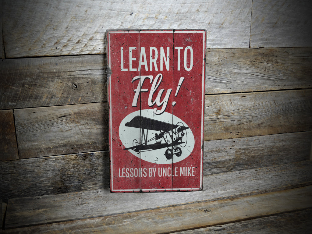 Learn to Fly Plane Lessons Rustic Wood Sign