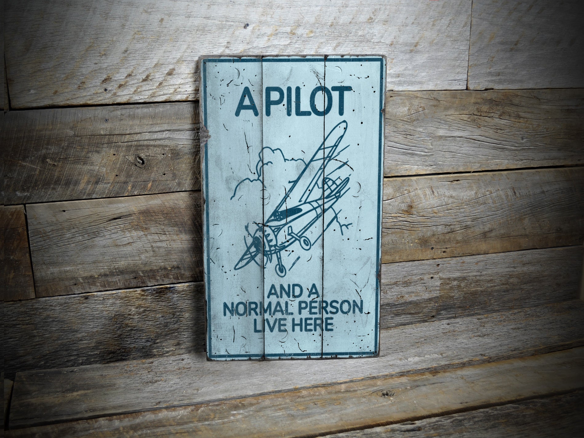 A Pilot Lives Here Aviation Rustic Wood Sign