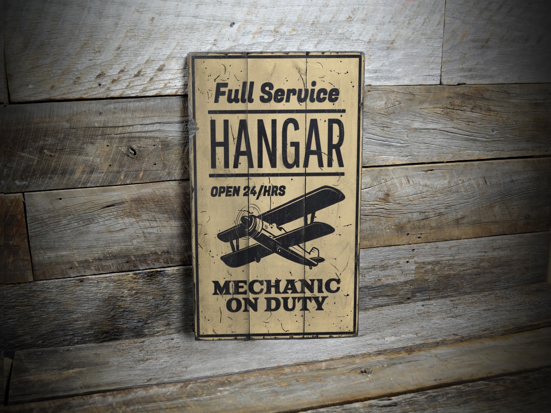 Full Service Hangar Mechanic Rustic Wood Sign