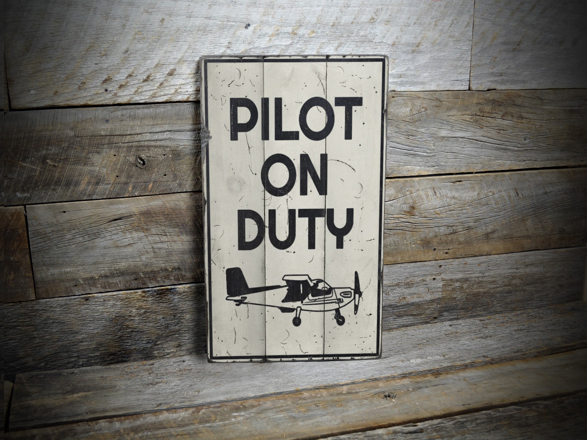 Pilot on Duty Plane Rustic Wood Sign