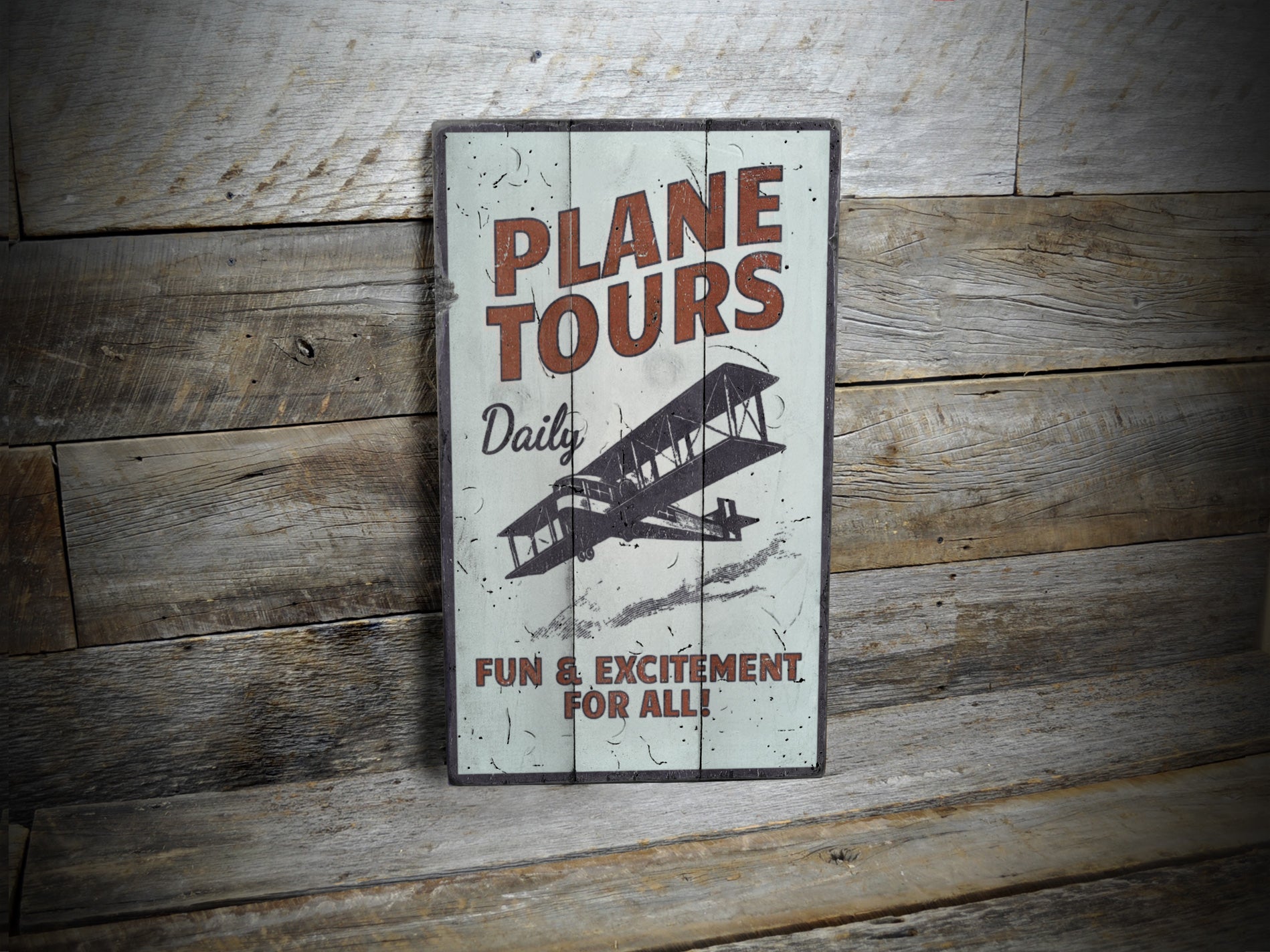 Plane Tours Daily Aviation Rustic Wood Sign