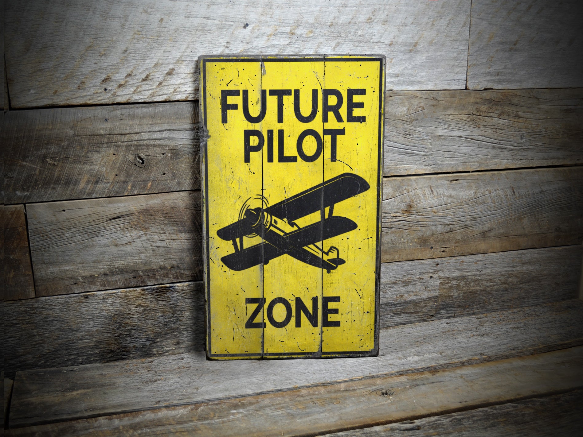 Future Pilot Zone Room Rustic Wood Sign