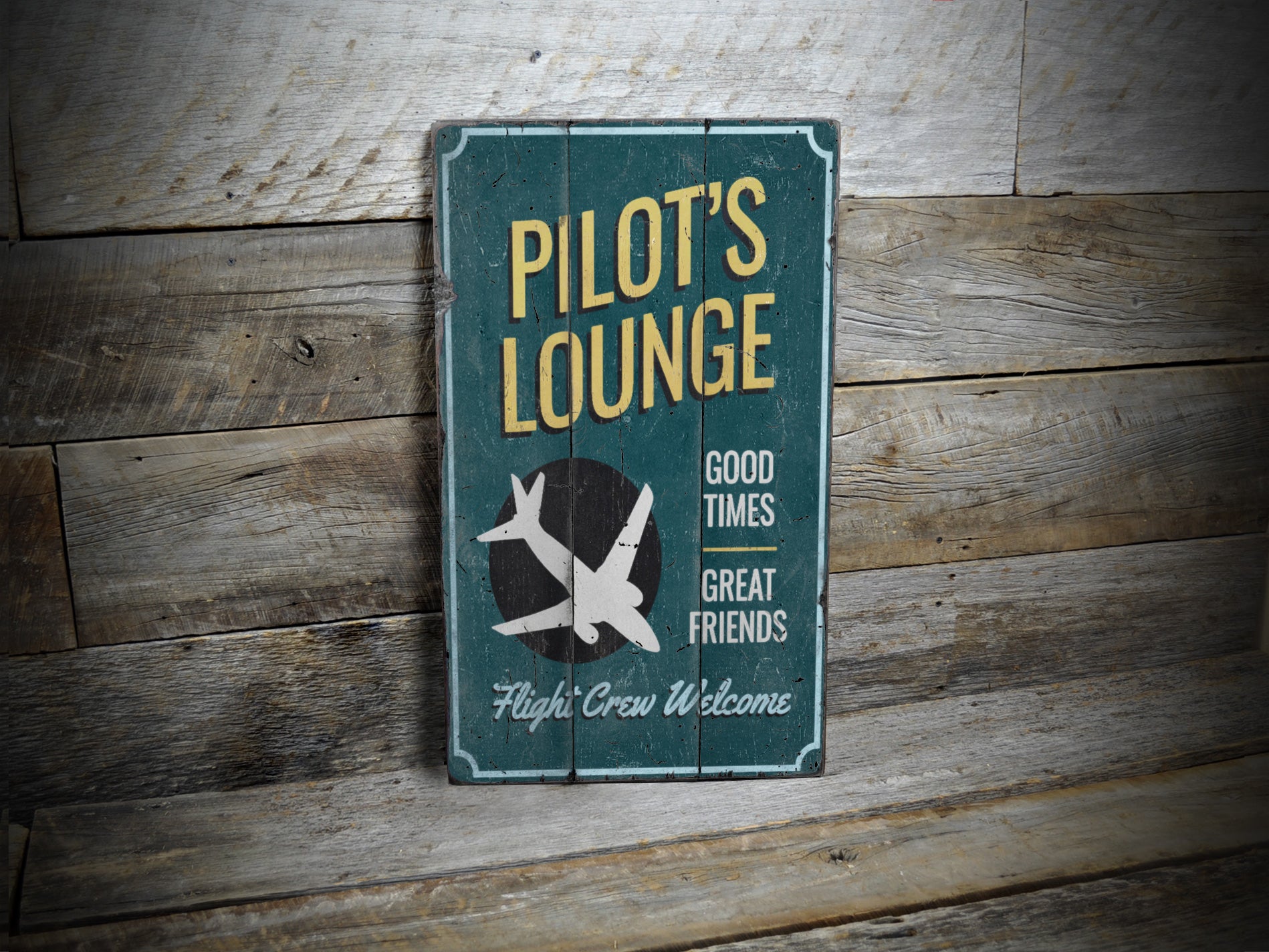 Pilot's Lounge Welcome Rustic Wood Sign