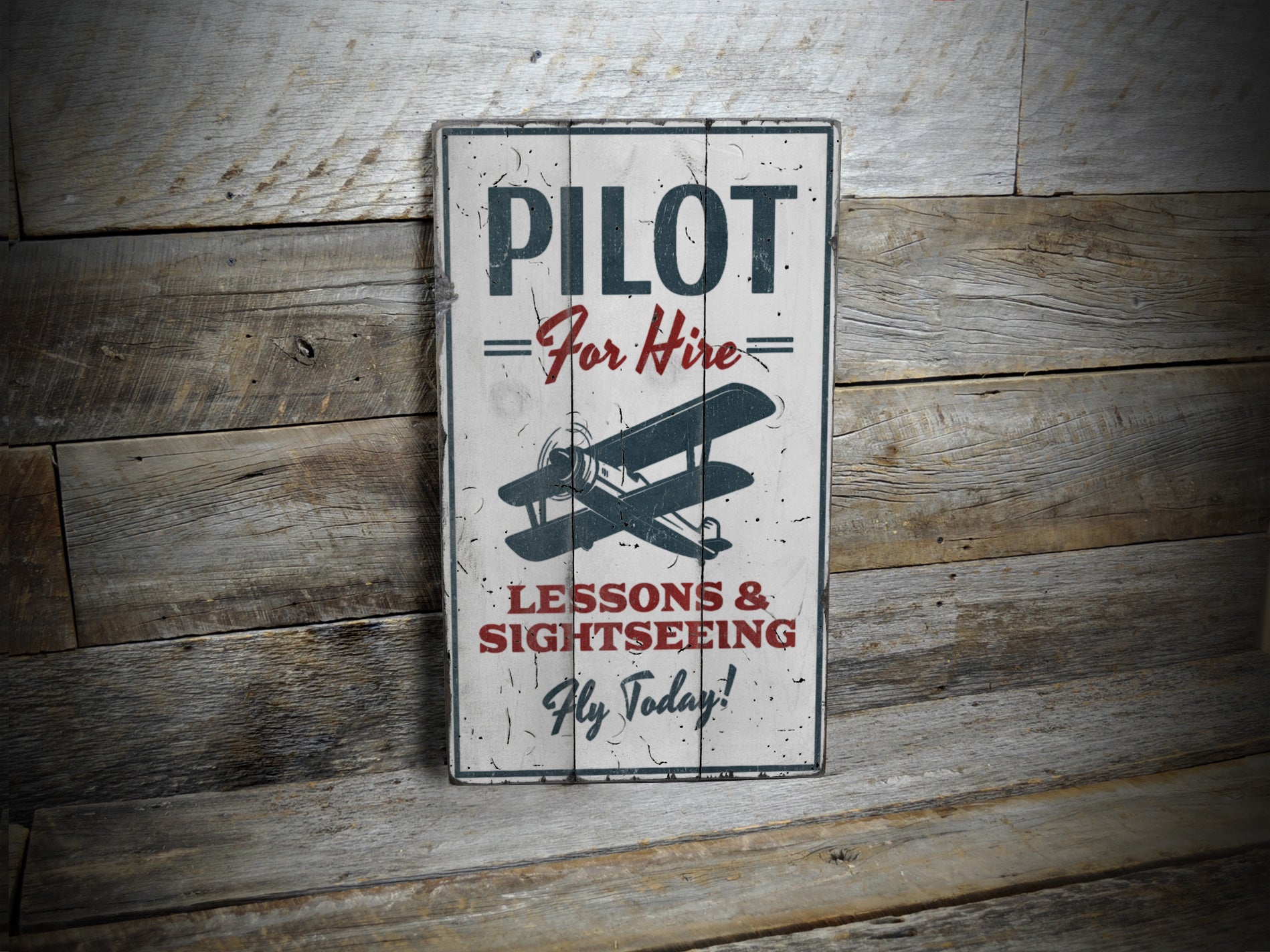 Pilot for Hire Aviation Rustic Wood Sign