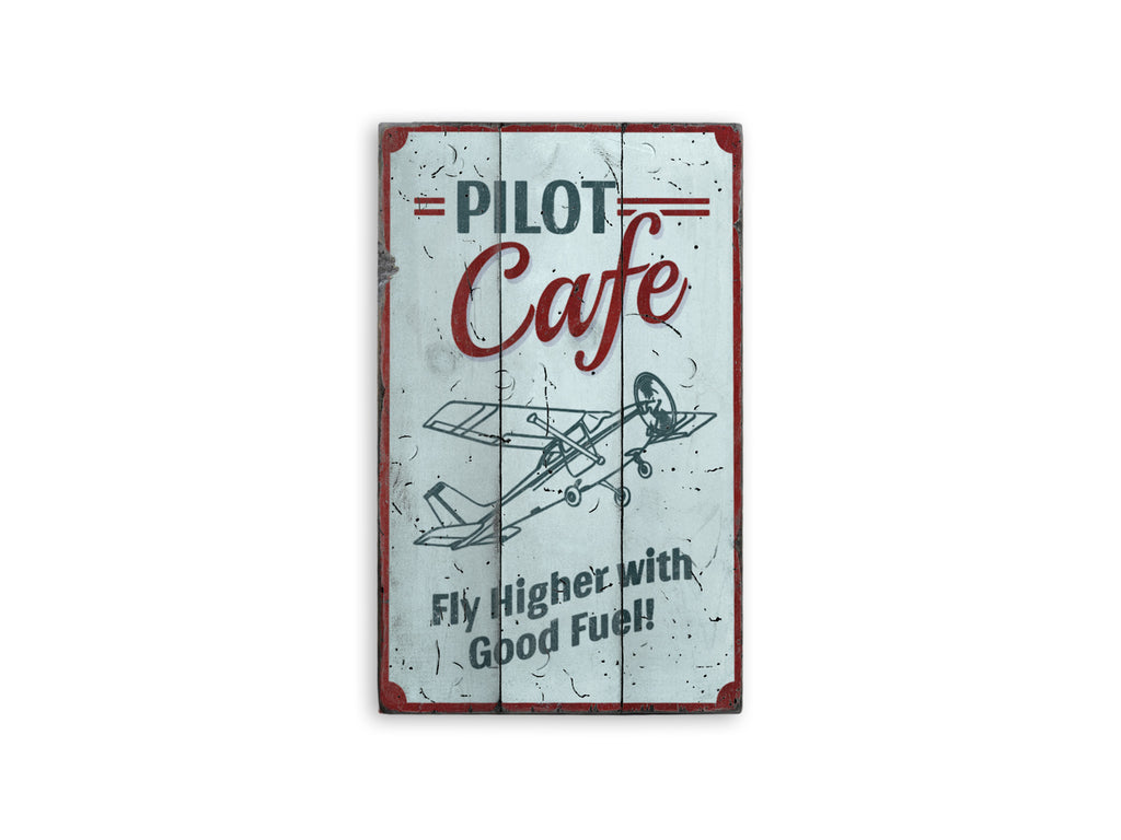 Pilot Cafe Rustic Wood Sign