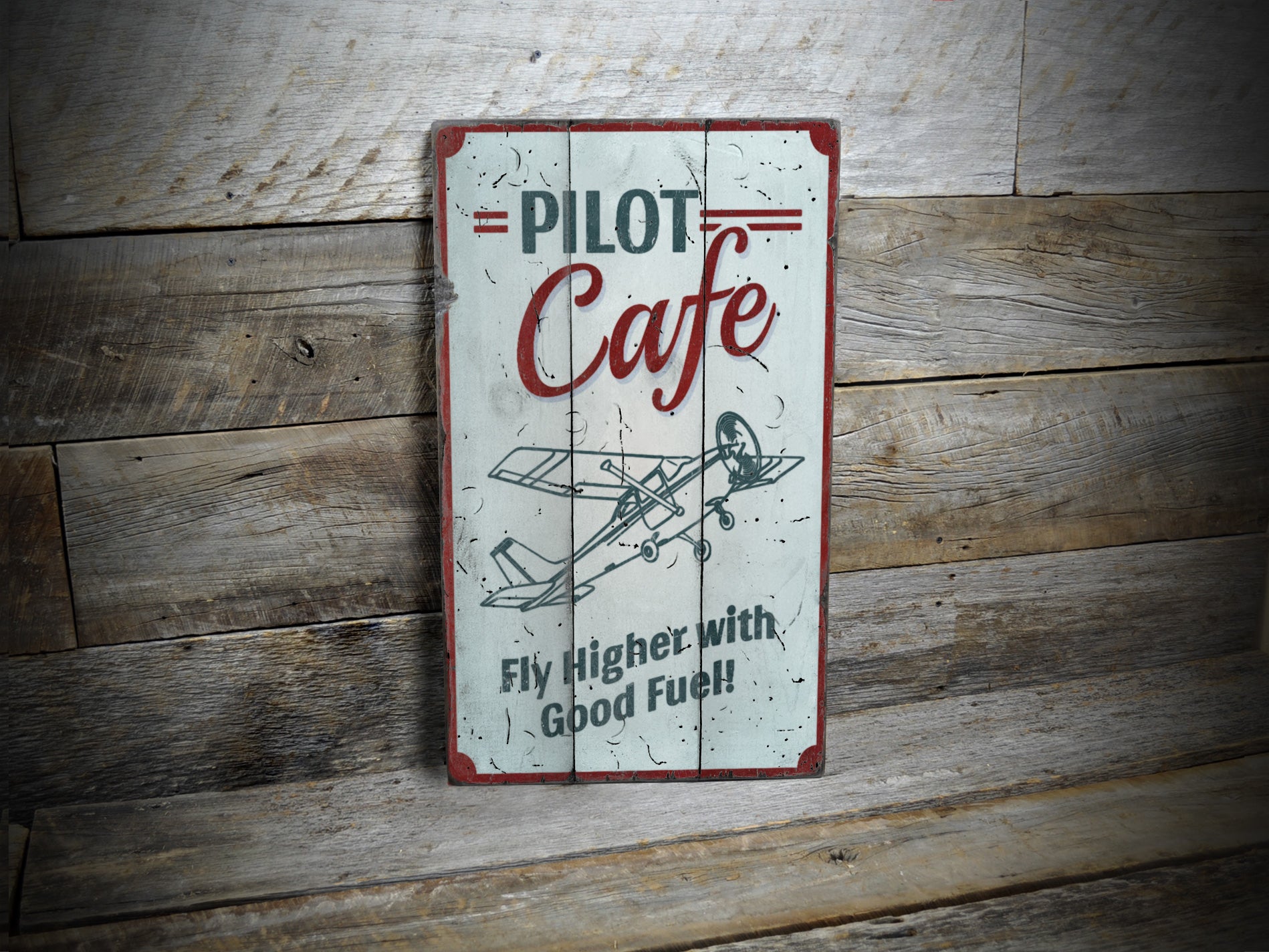 Pilot Cafe Rustic Wood Sign
