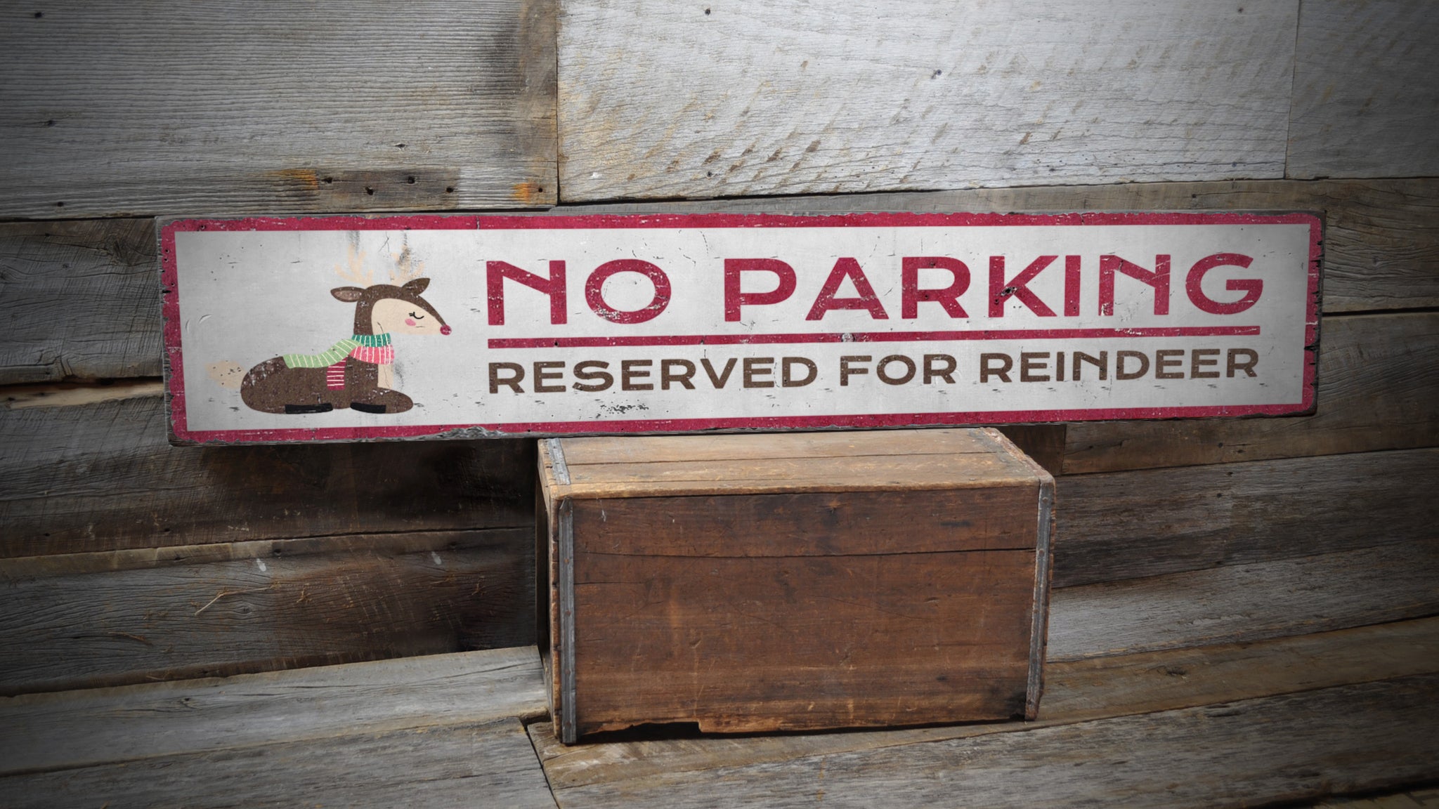 Reserved Parking for Reindeer Holiday Rustic Wood Sign