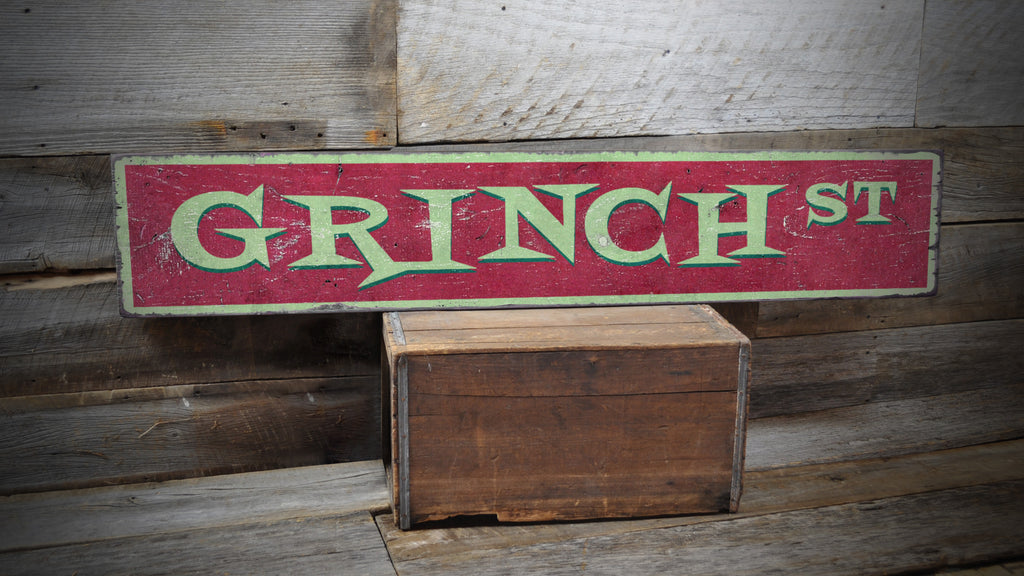 Grinch Street Rustic Wood Sign