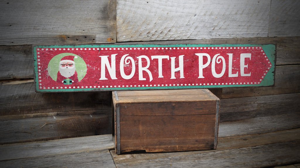 North Pole Santa Arrow Rustic Wood Sign