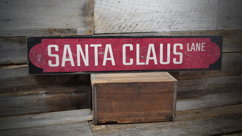 Red Santa Claus Lane Rustic Wood Sign