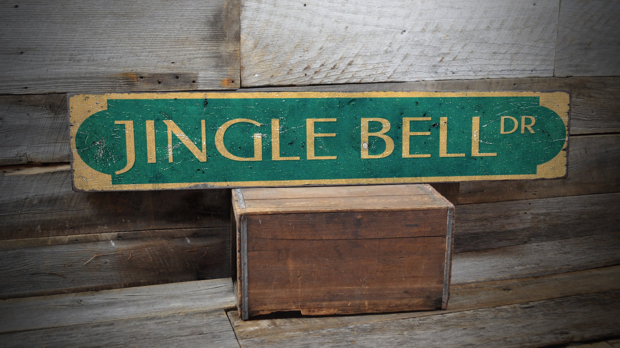 Jingle Bell Drive Christmas Rustic Wood Sign