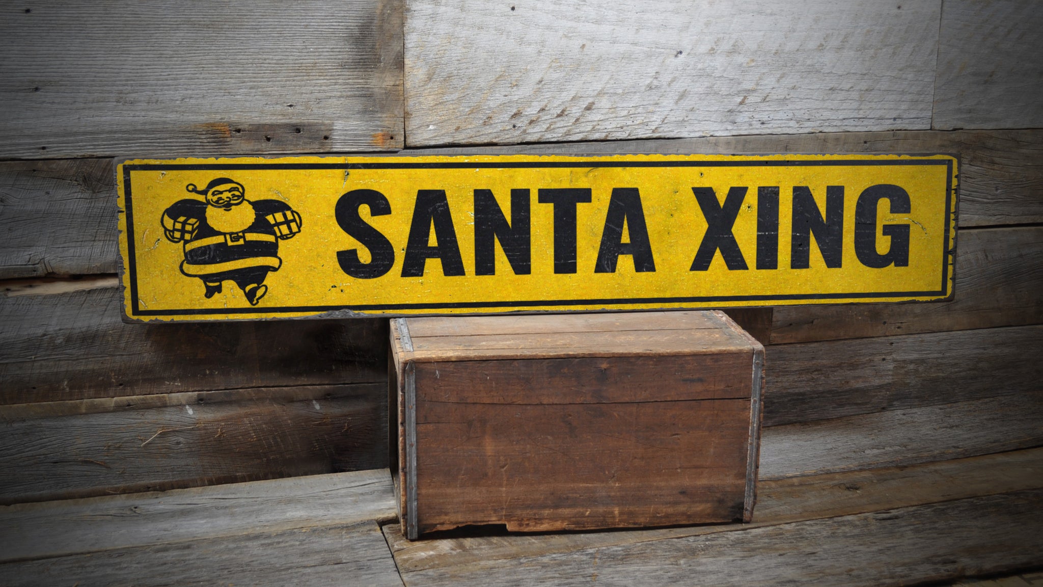 Santa Xing Holiday Rustic Wood Sign