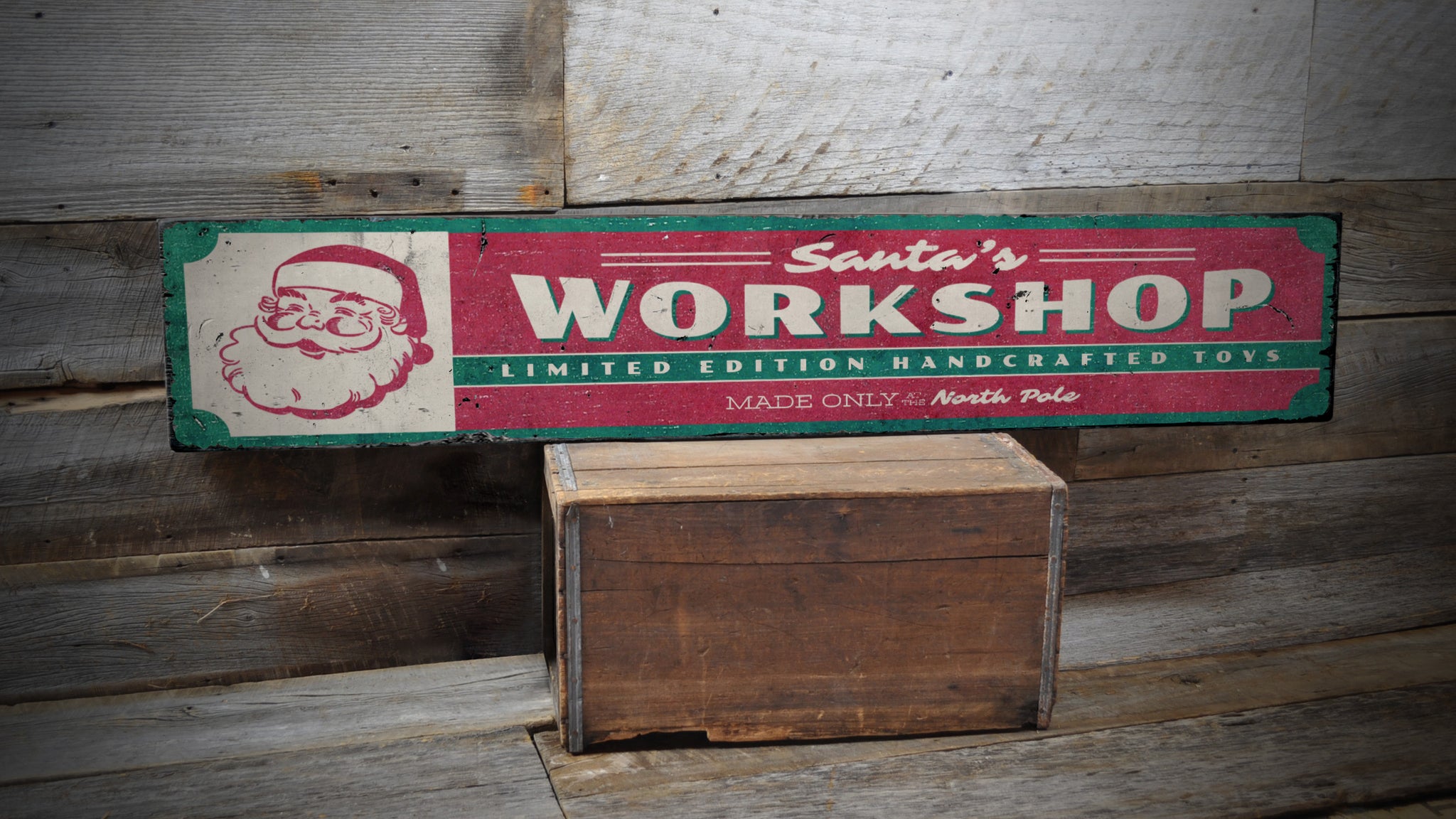 Santas Workshop Handcrafted Toys Rustic Wood Sign