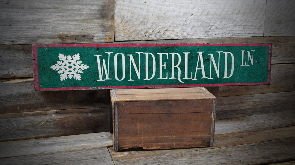 Snowflake Wonderland Lane Christmas Wood Sign