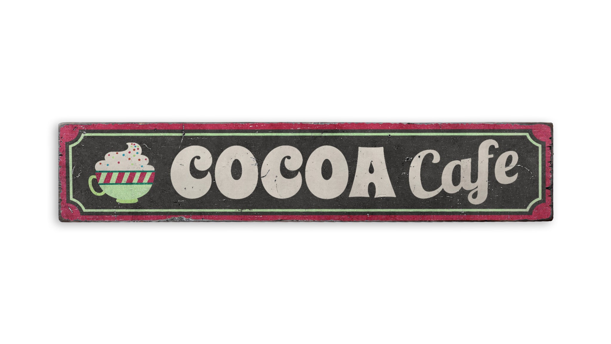 Hot Cocoa Cafe Yuletide Rustic Wood Sign