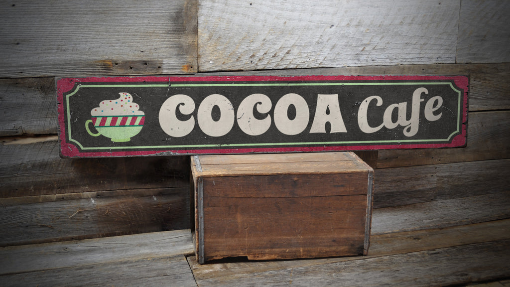 Hot Cocoa Cafe Yuletide Rustic Wood Sign