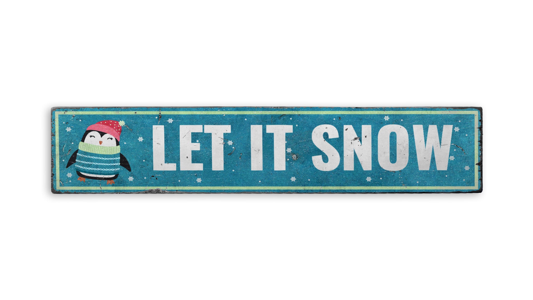 Let It Snow Penguin Holiday Rustic Wood Sign
