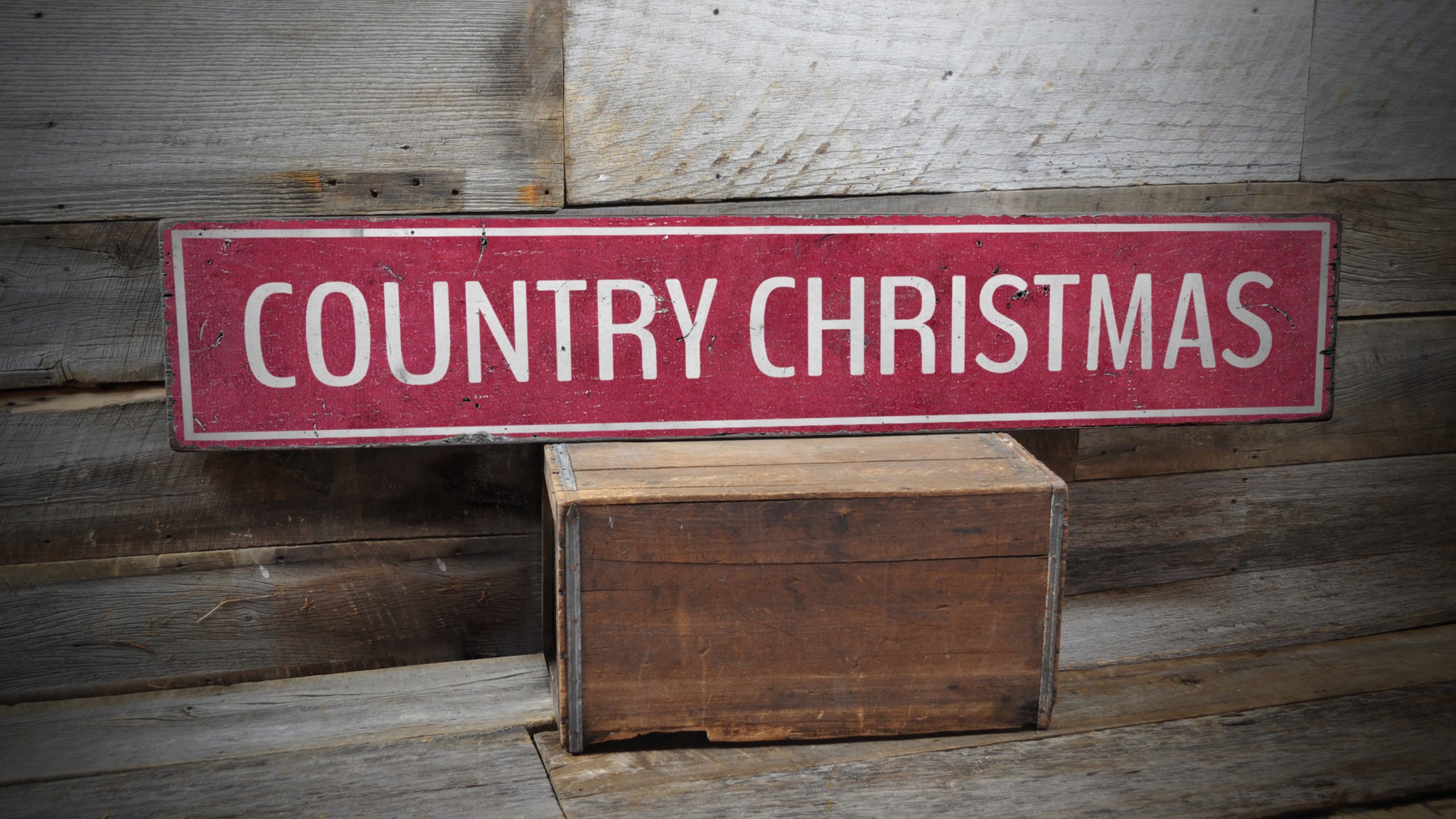 Red Country Christmas Rustic Wood Sign