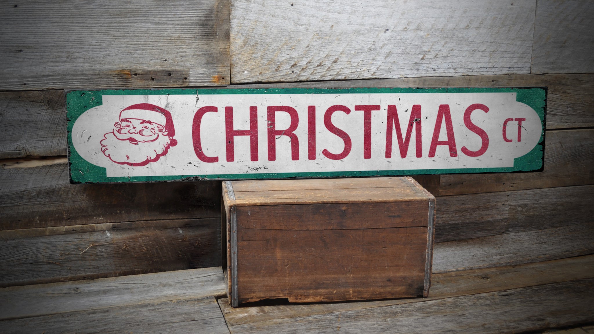 Santa Christmas Court Rustic Wood Sign