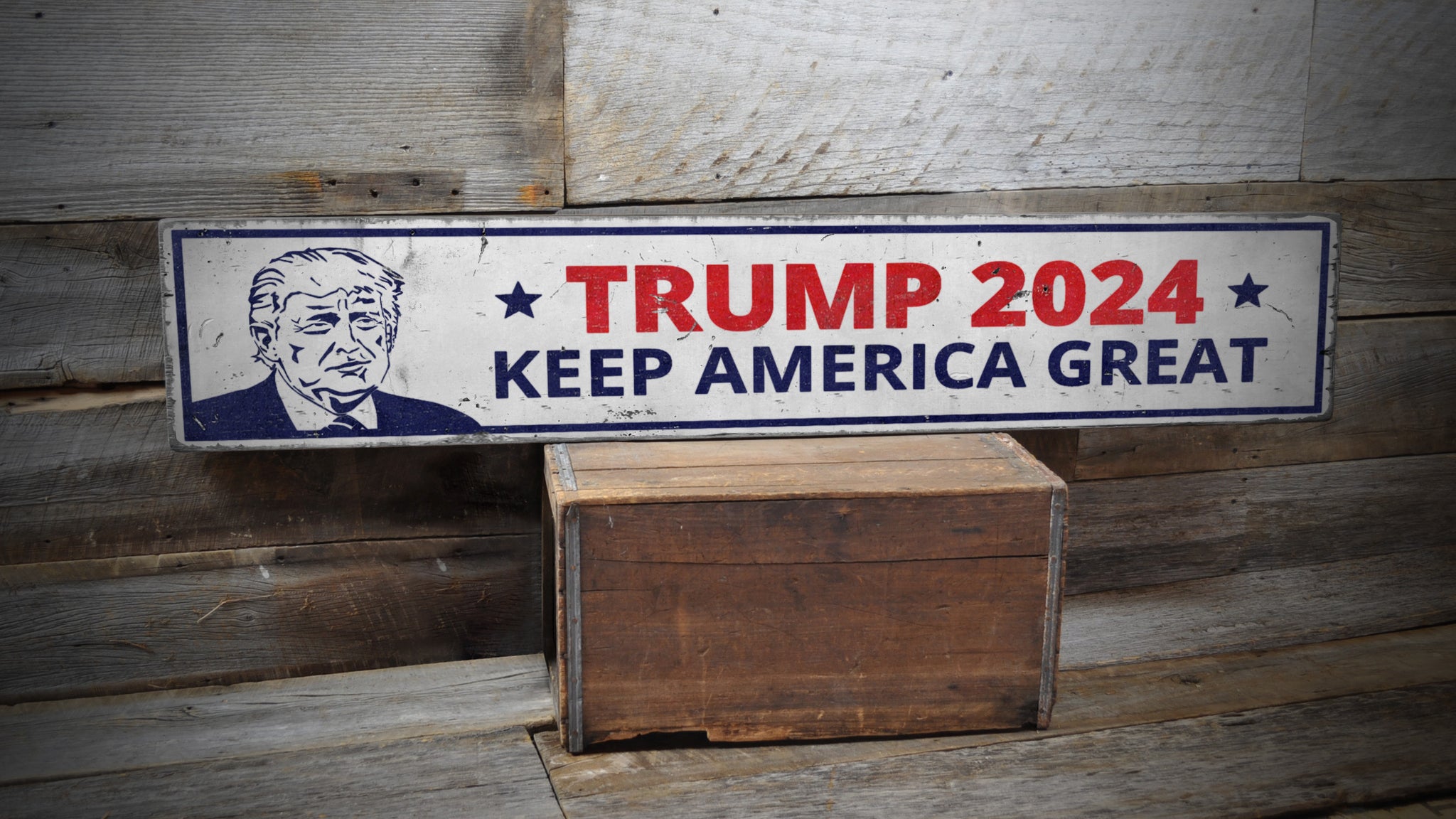 Trump 2024 Keep America Great Rustic Wood Sign