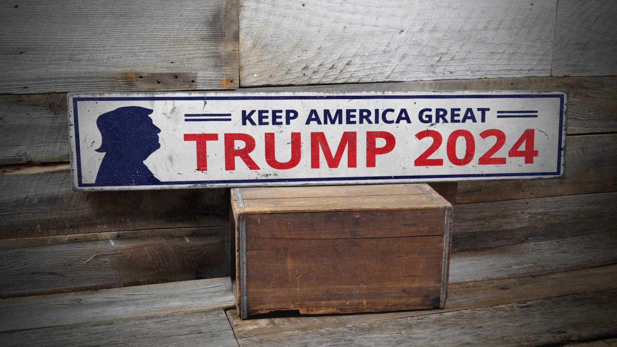 Trump 2024 Head Rustic Wood Sign