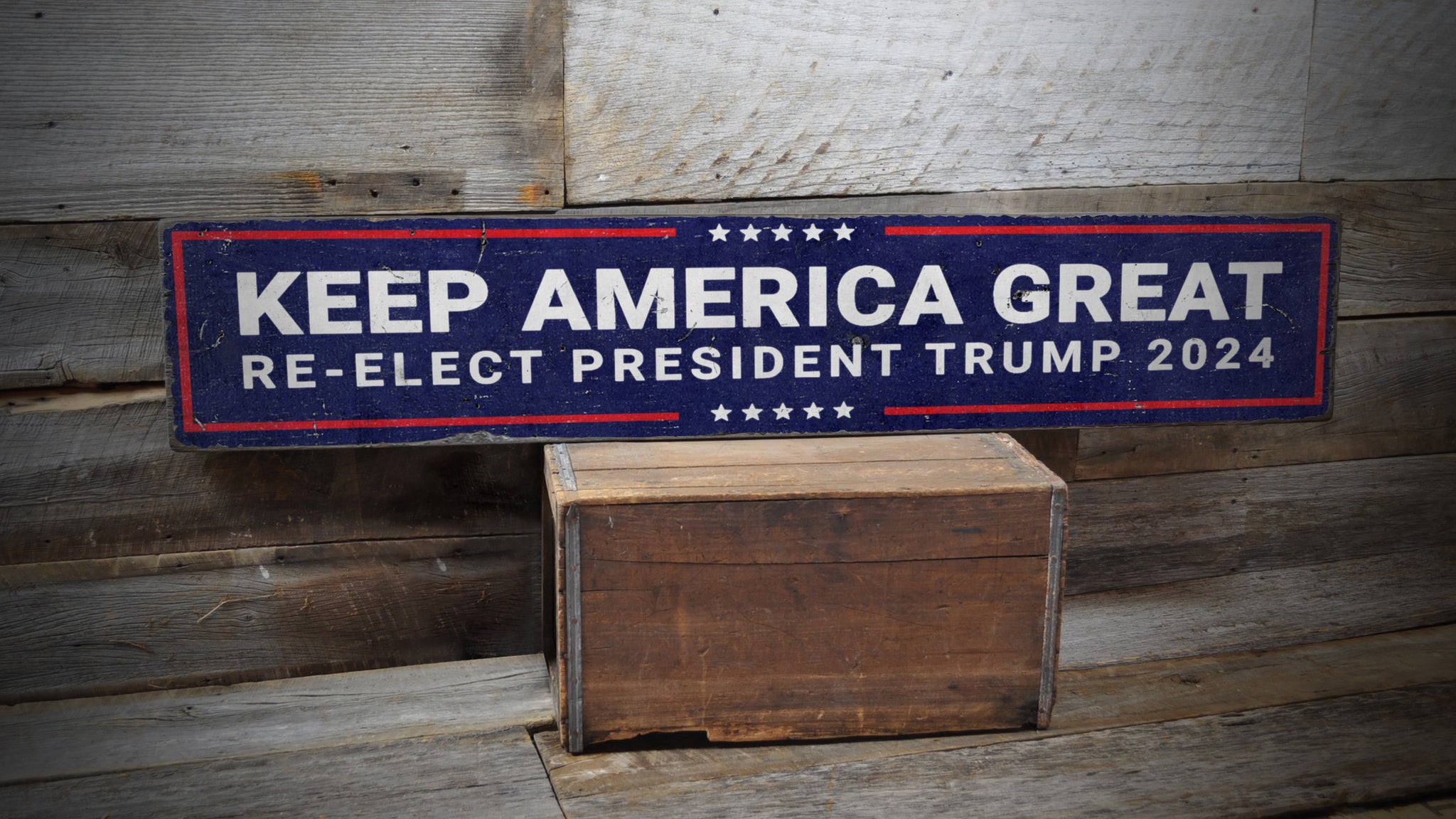 Re-Elect Trump 2024 Rustic Wood Sign