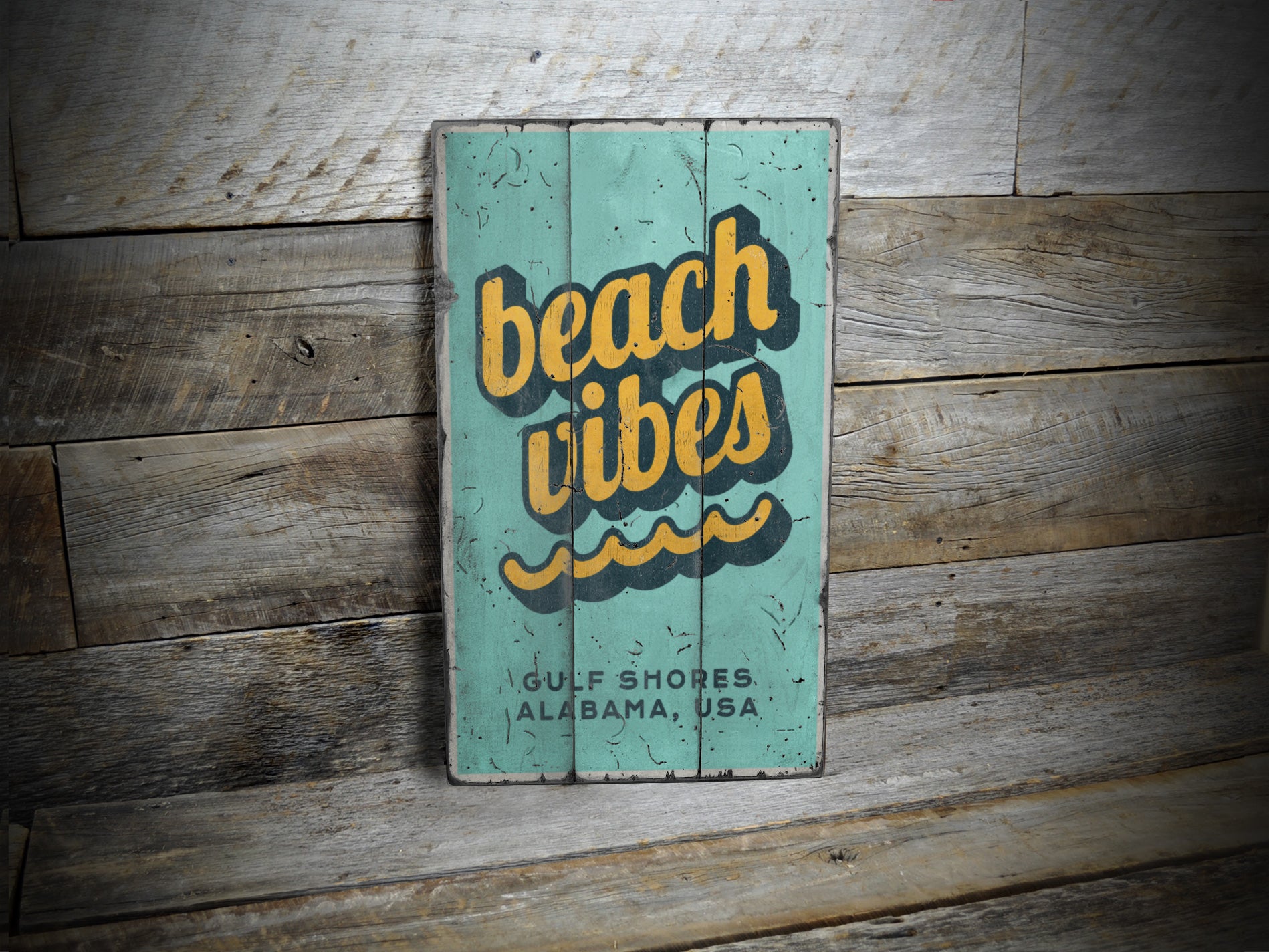 Beach Vibes - Beach House Rustic Wood Sign