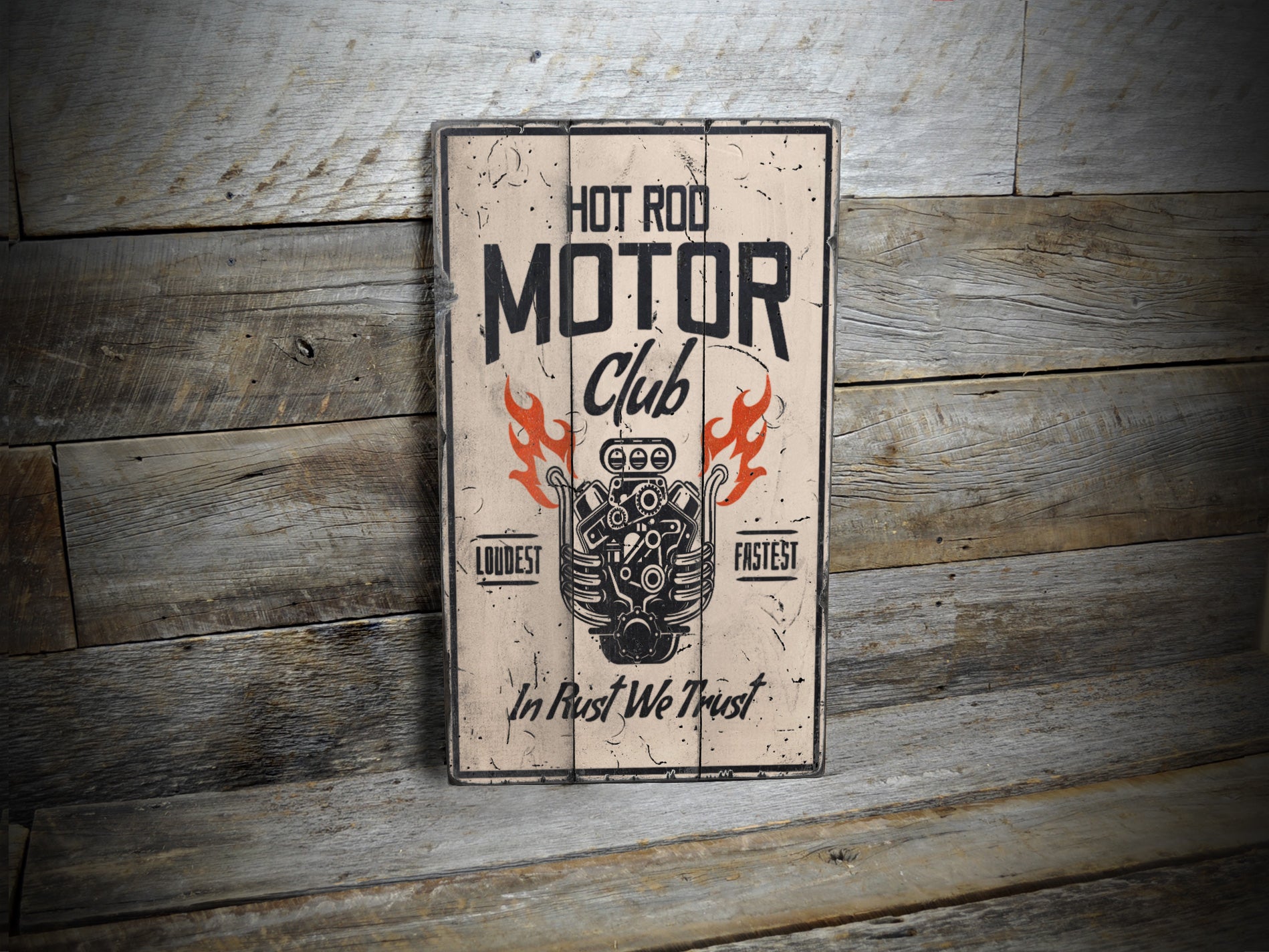 Hot Rod Motor Club Garage Wood Sign
