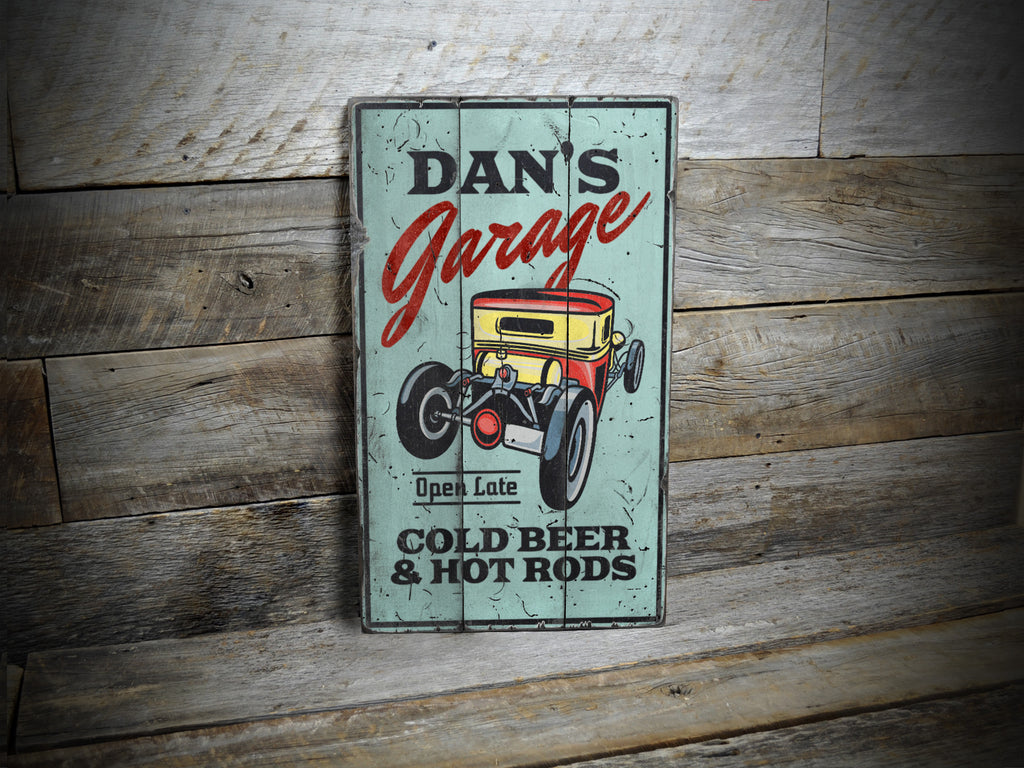 Cold Beer and Hot Rods Garage Wood Sign