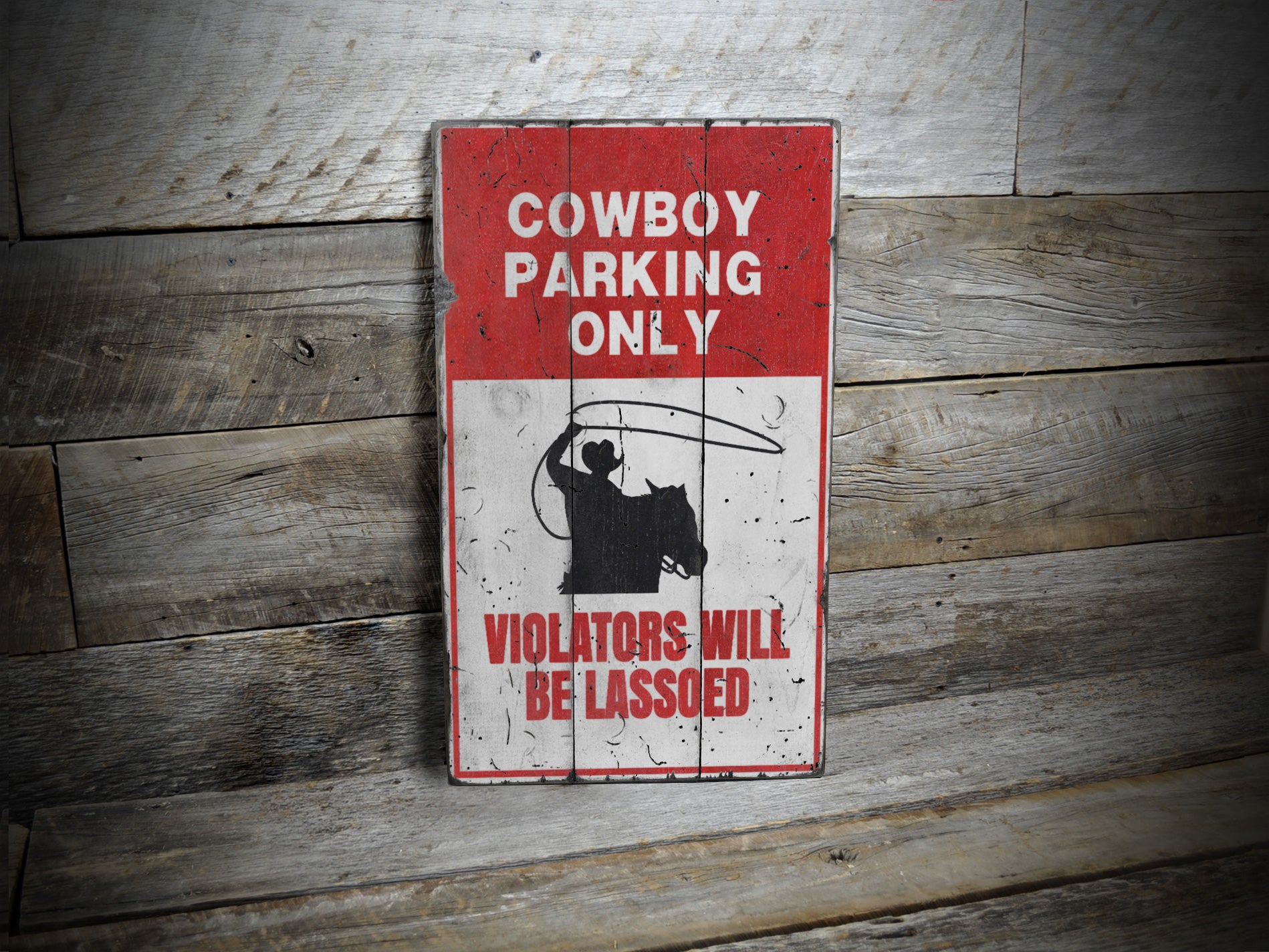 Cowboy Parking Rustic Wood Sign