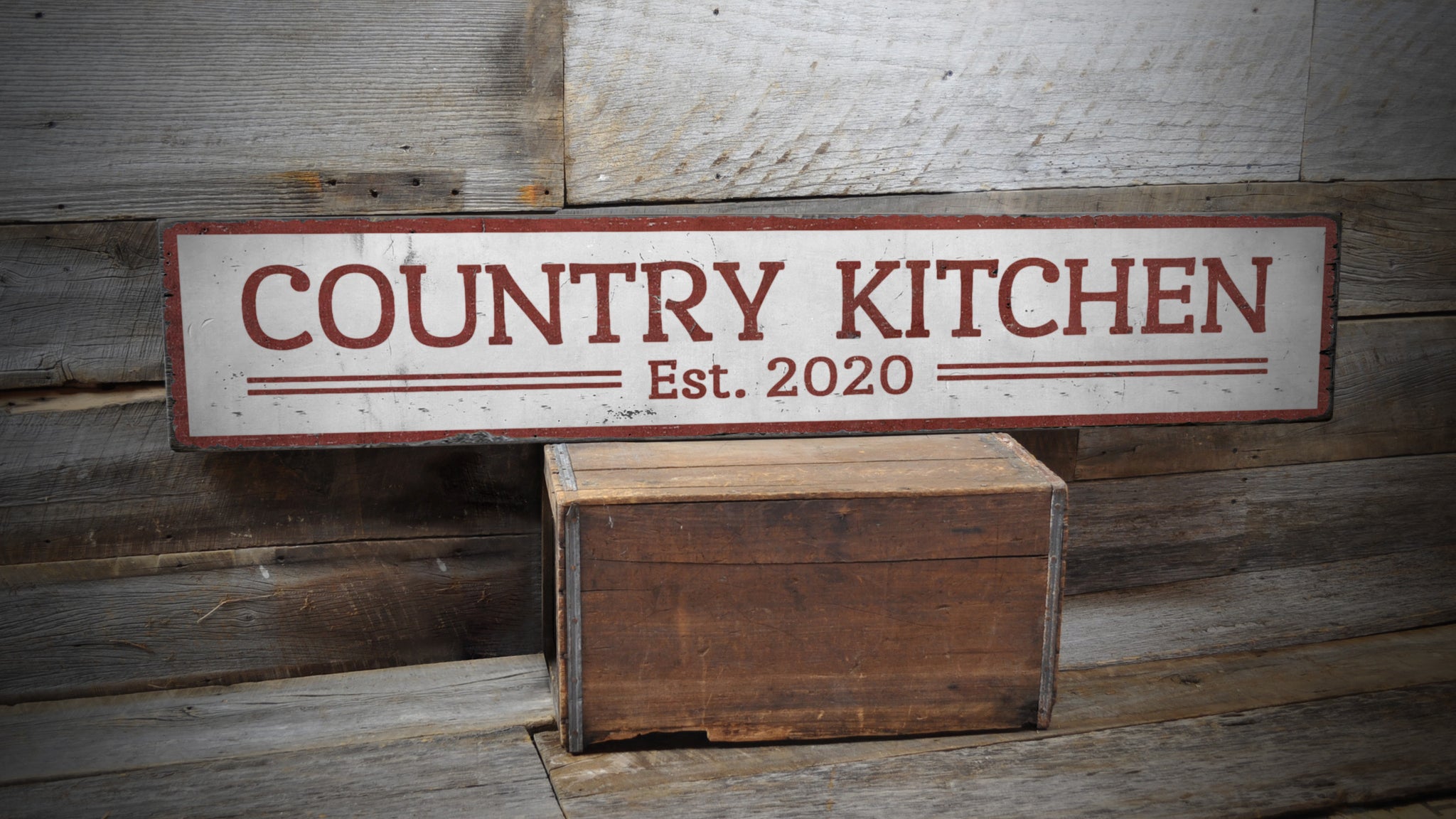 Country Kitchen Year Rustic Wood Sign