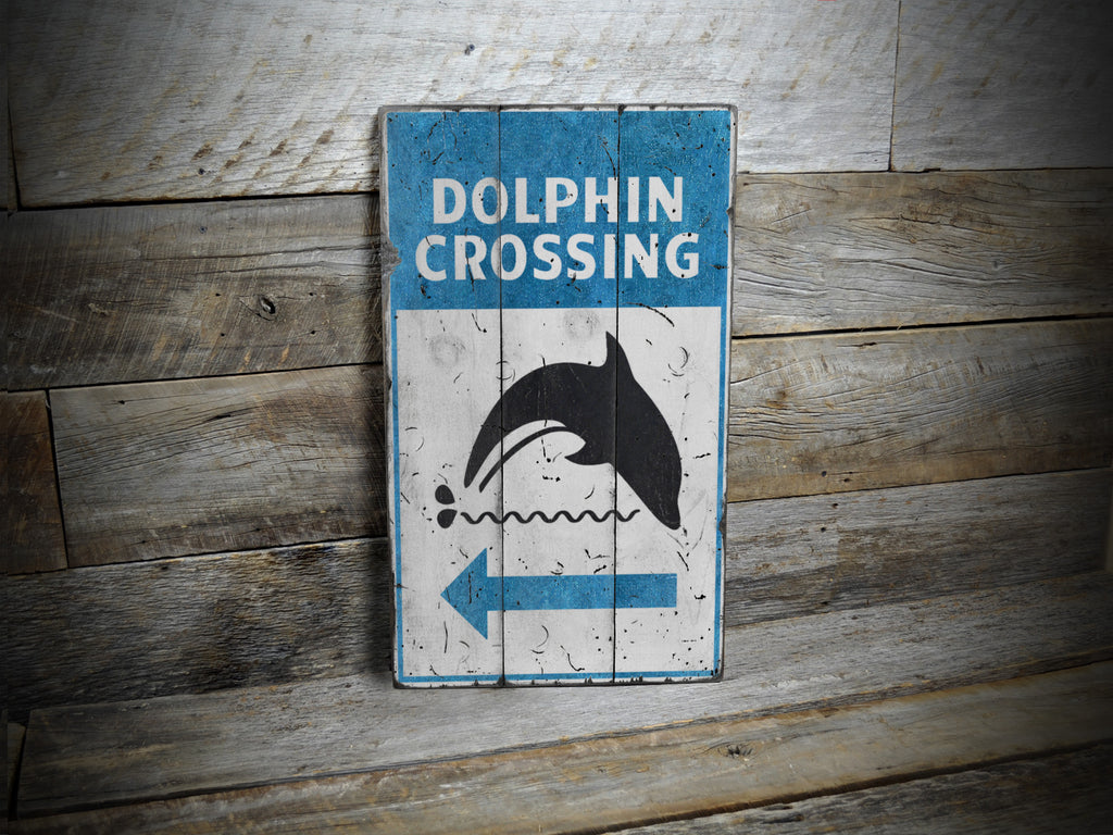 Dolphin Crossing Rustic Wood Sign