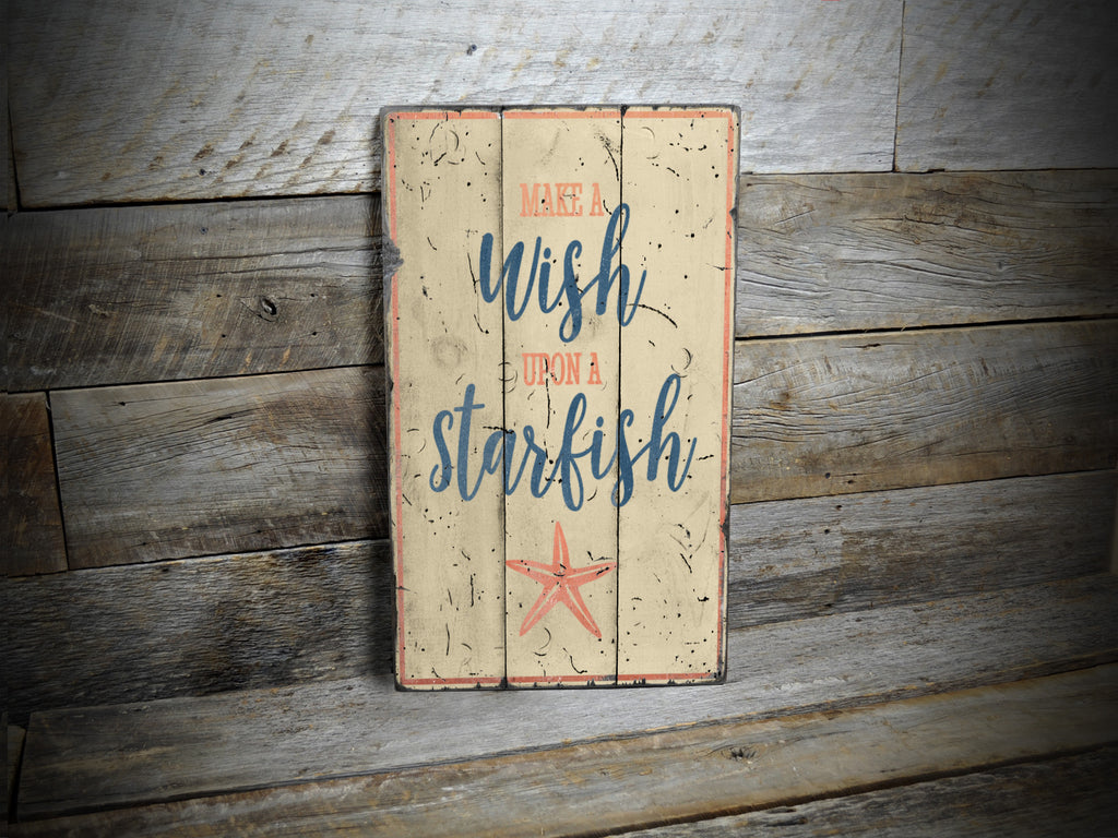 Wish Upon a Starfish Rustic Wood Sign
