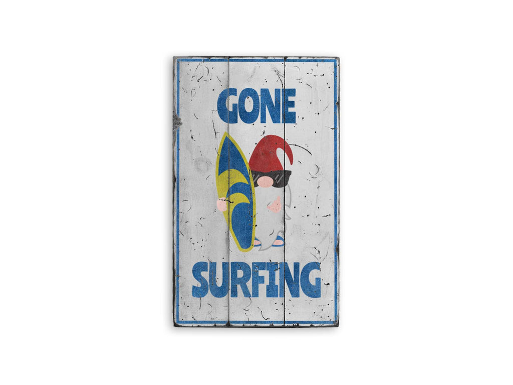 Surfing Cartoon Rustic Wood Sign