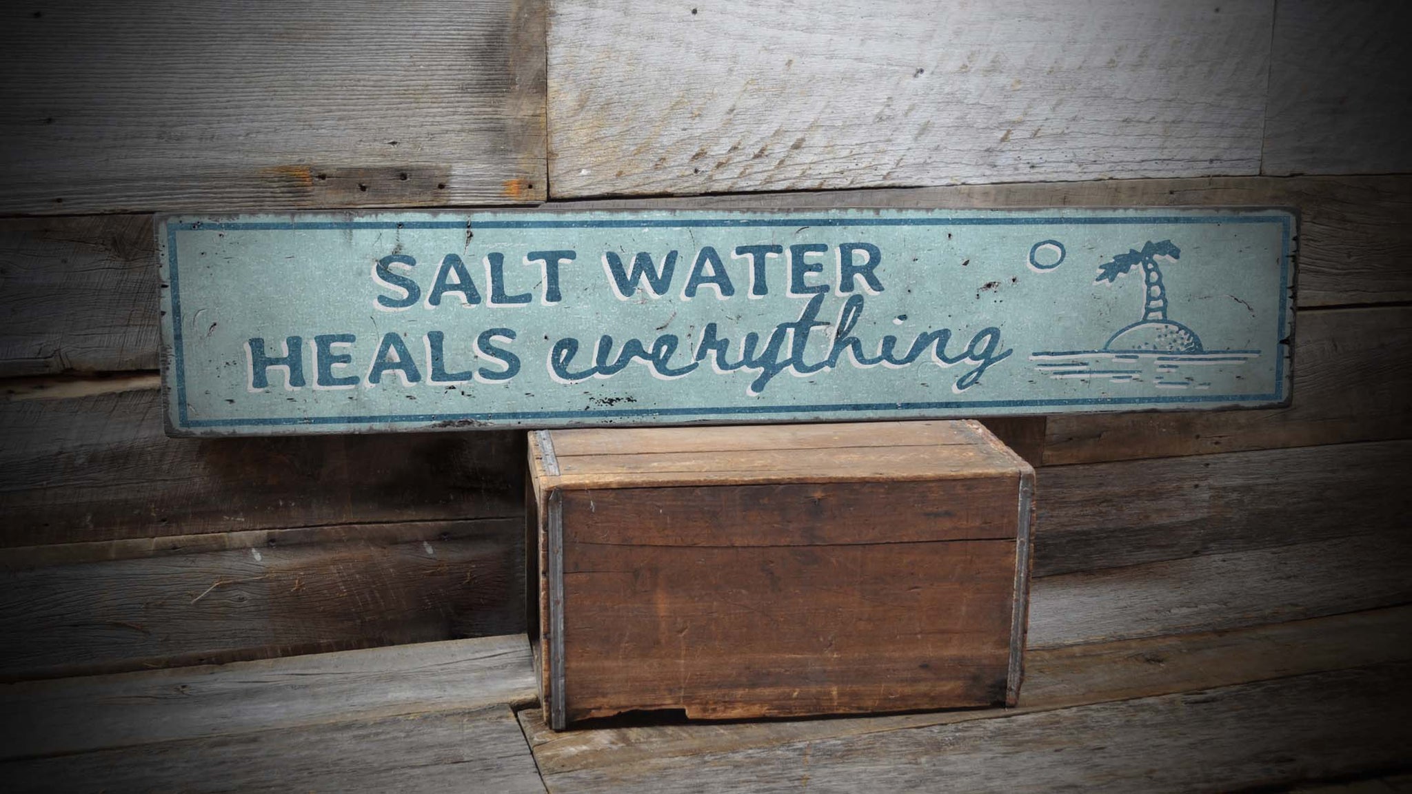 Saltwater Heals Rustic Wood Sign